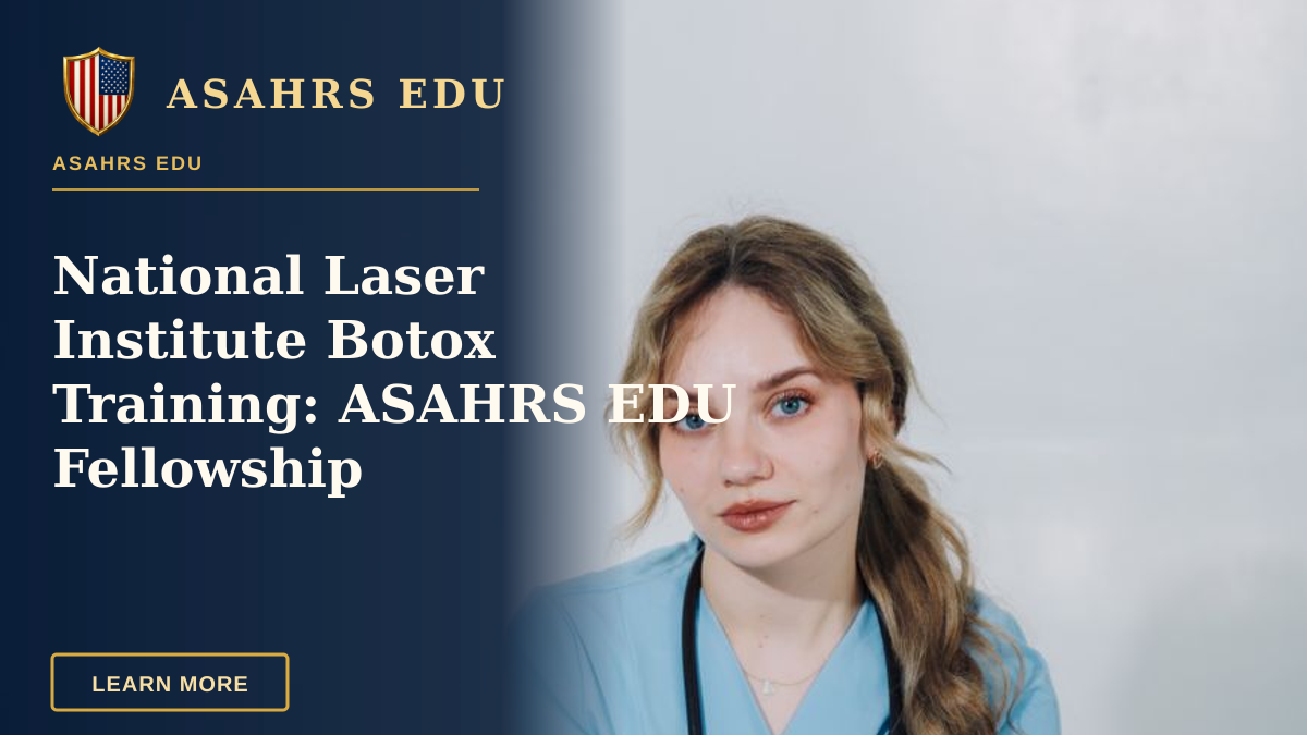 National Laser Institute Botox Training: ASAHRS EDU Fellowship — A young nurse in blue scrubs and stethoscope sitting on a chair indoors.