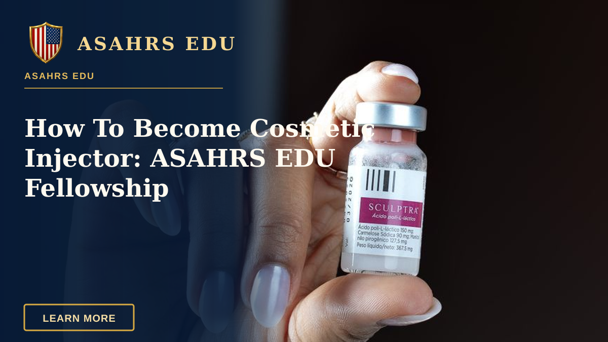 How To Become Cosmetic Injector: ASAHRS EDU Fellowship — Detail of a person's hand holding a Sculptra cosmetic vial against a dark background.