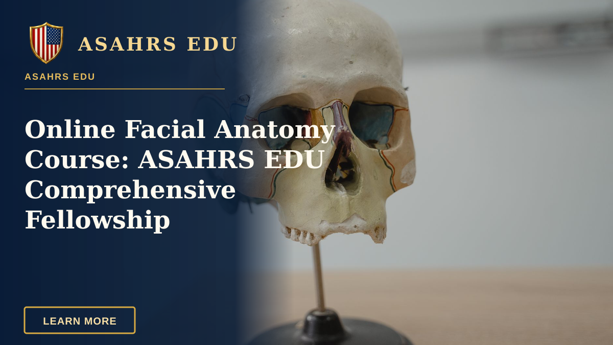Online Facial Anatomy Course: ASAHRS EDU Comprehensive Fellowship — Detailed model of human skull used in biology and anatomy education.