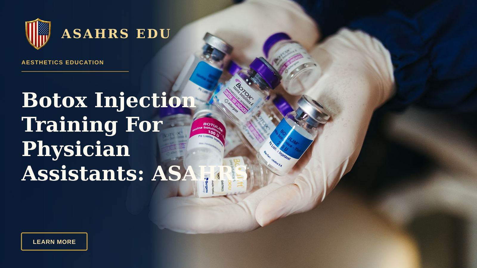 Botox Injection Training For Physician Assistants: ASAHRS EDU — Close-up of gloved hands holding botulinum toxin vials in a laboratory, ideal for medical themes.