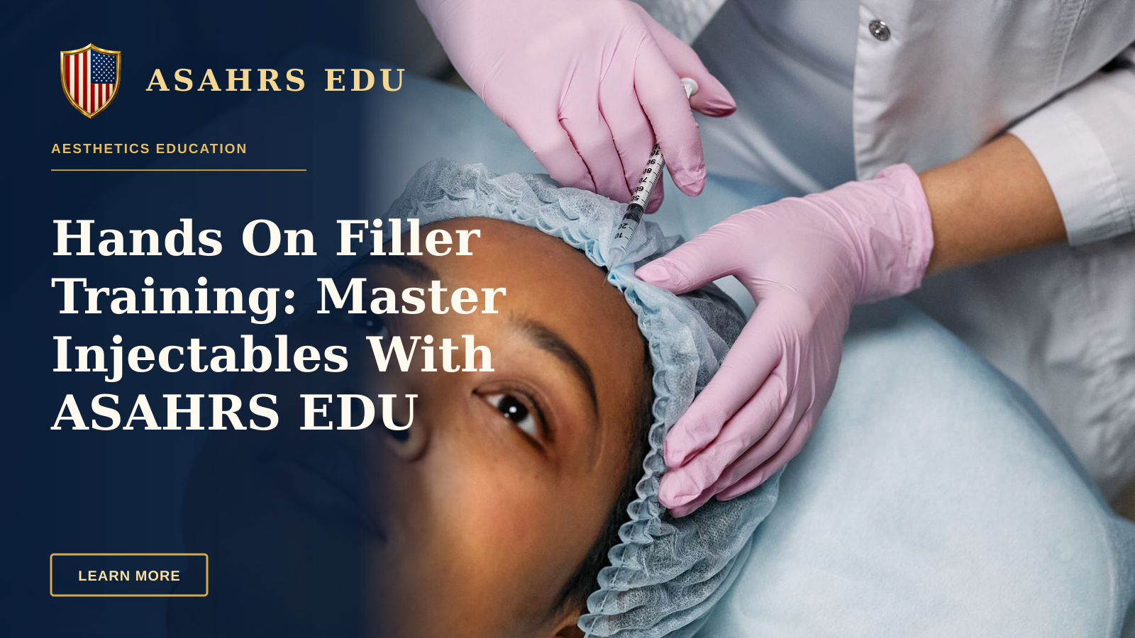 Hands On Filler Training: Master Injectables With ASAHRS EDU — Close-up of a cosmetic procedure using injectables on a woman's forehead in a clinic setting.