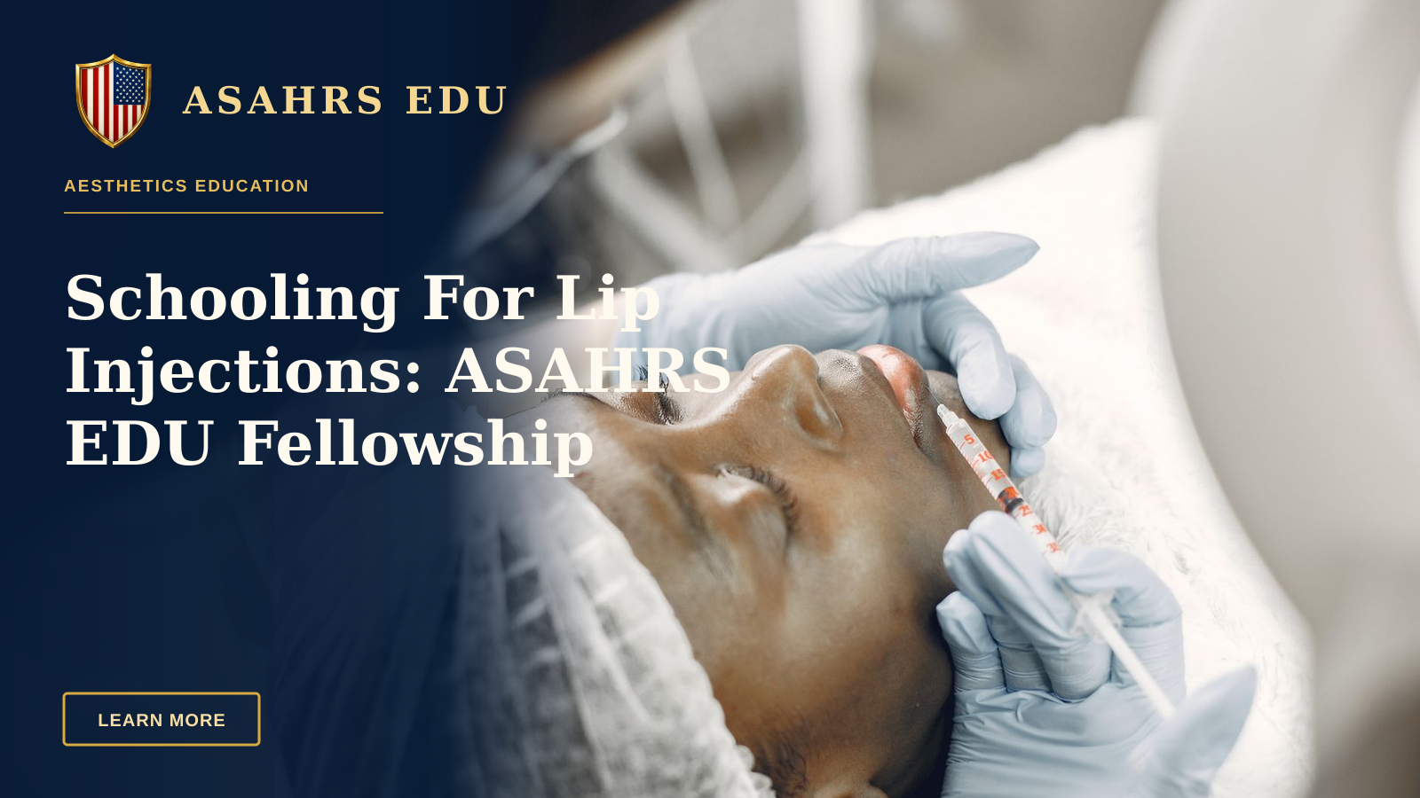 Schooling For Lip Injections: ASAHRS EDU Fellowship — Close-up of a woman receiving a cosmetic lip injection in a clinic setting.