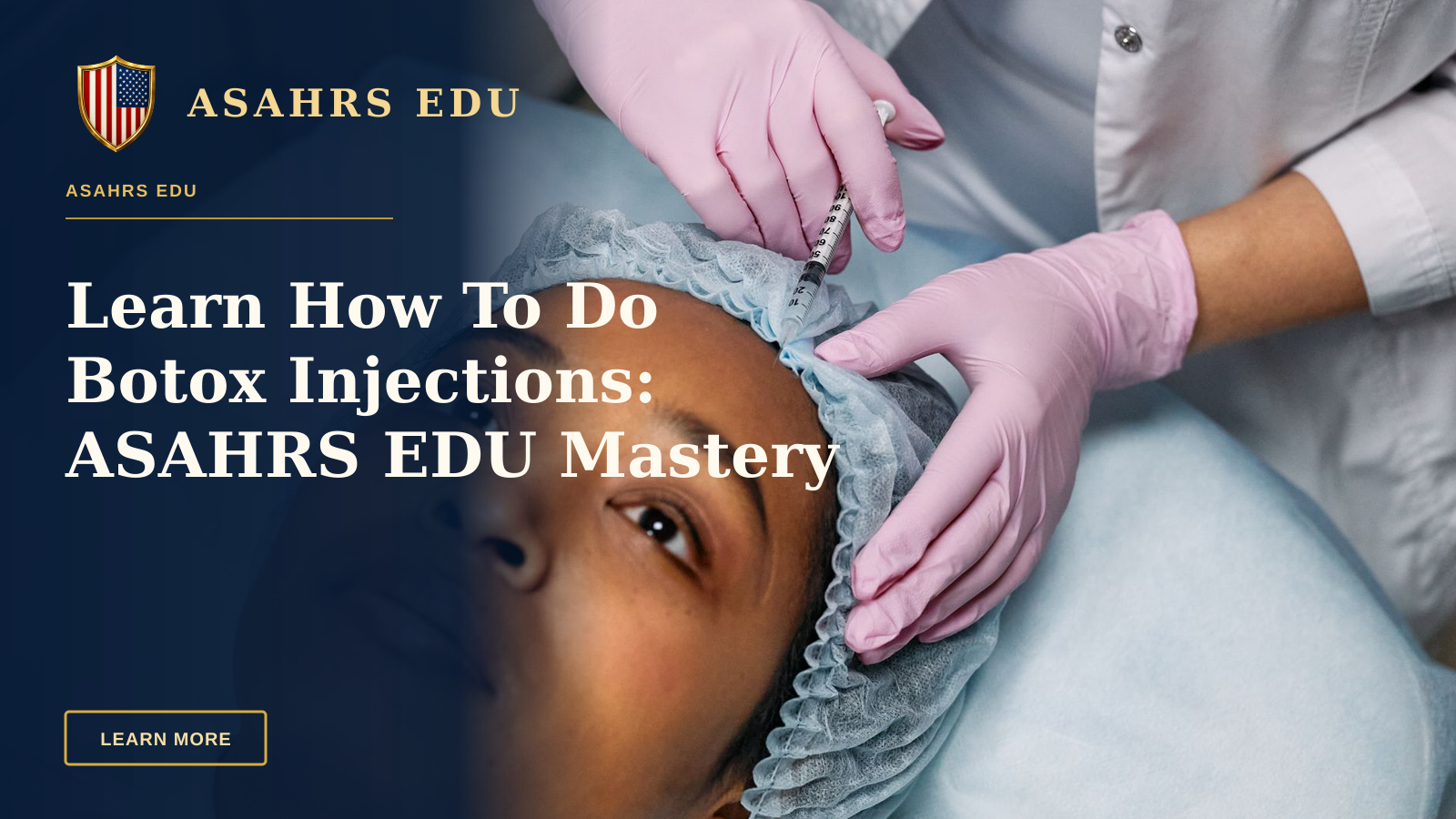 Learn How To Do Botox Injections: ASAHRS EDU Mastery — Close-up of a cosmetic procedure using injectables on a woman's forehead in a clinic setting.