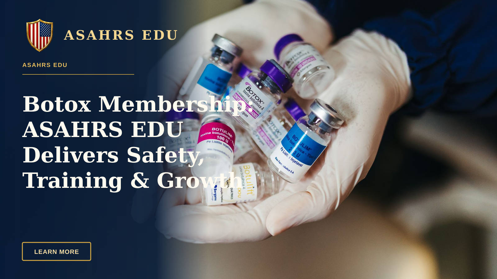 Botox Membership: ASAHRS EDU Delivers Safety, Training & Growth — Close-up of gloved hands holding botulinum toxin vials in a laboratory, ideal for medical themes.