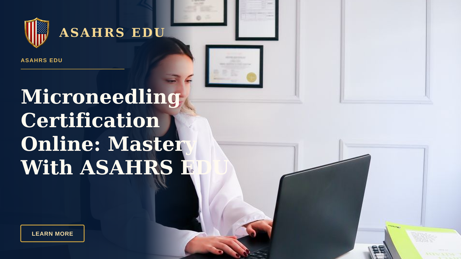 Microneedling Certification Online: Mastery With ASAHRS EDU — Nutritionist working at desk with laptop and healthy fruits in office setting.