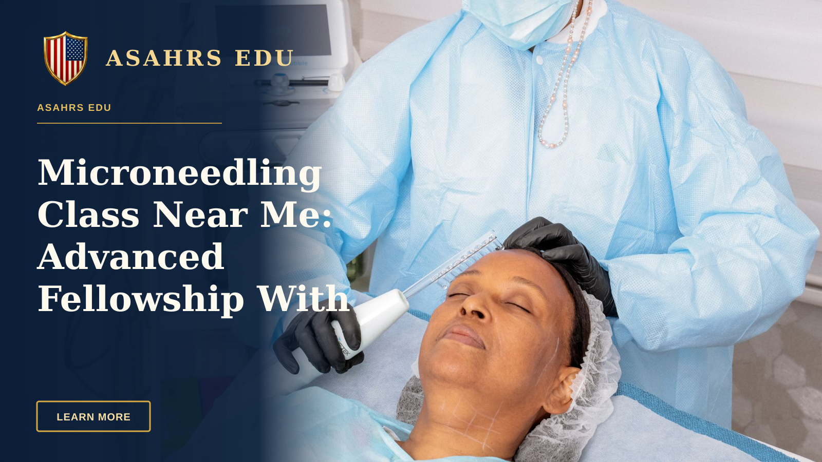 Microneedling Class Near Me: Advanced Fellowship With ASAHRS EDU — Woman receiving a professional facial treatment with advanced equipment in a spa environment.