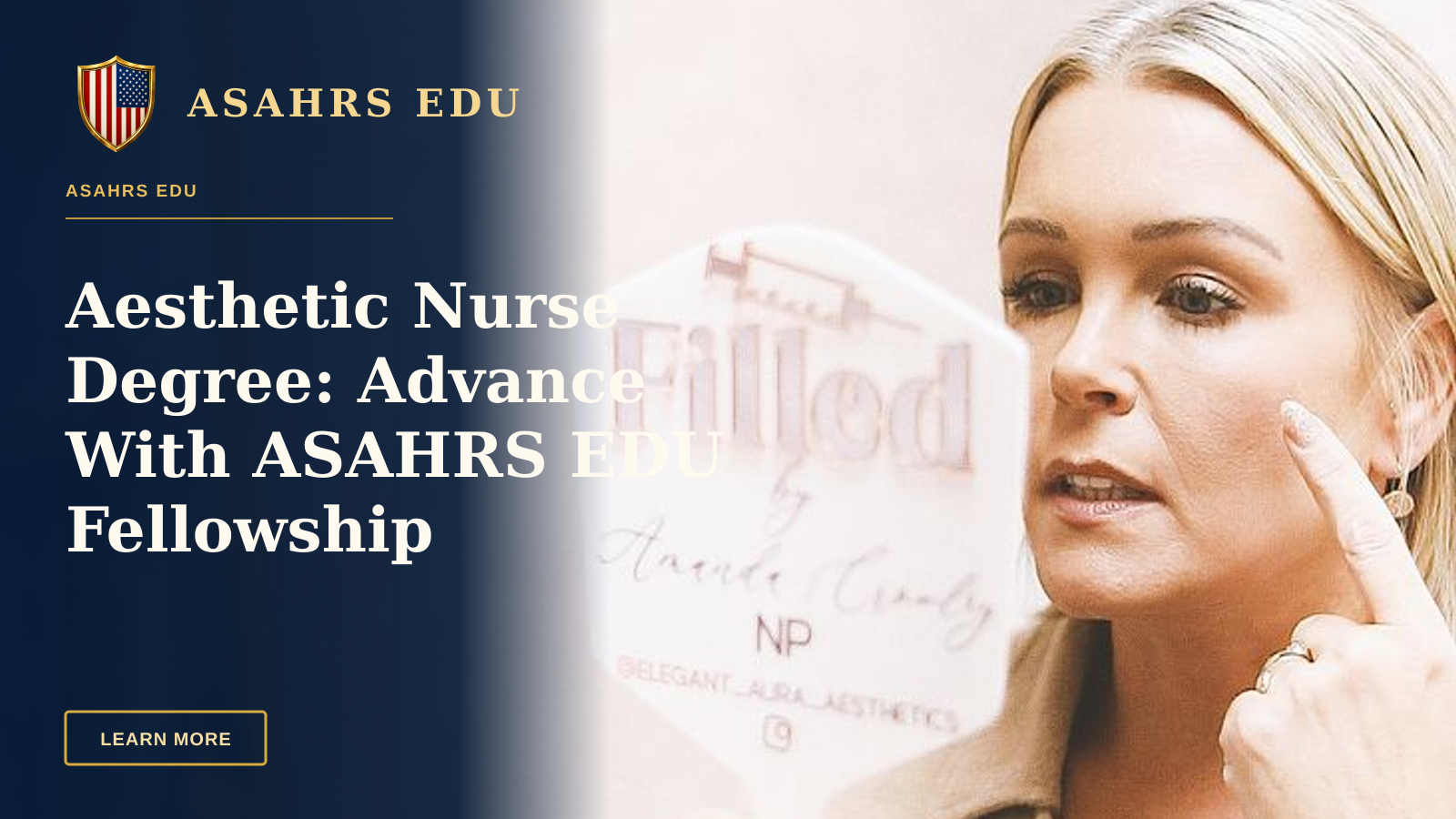 Aesthetic Nurse Degree: Advance With ASAHRS EDU Fellowship — Woman in Brevard, NC, checks skincare results in a modern beauty clinic with a feminine aesthetic.