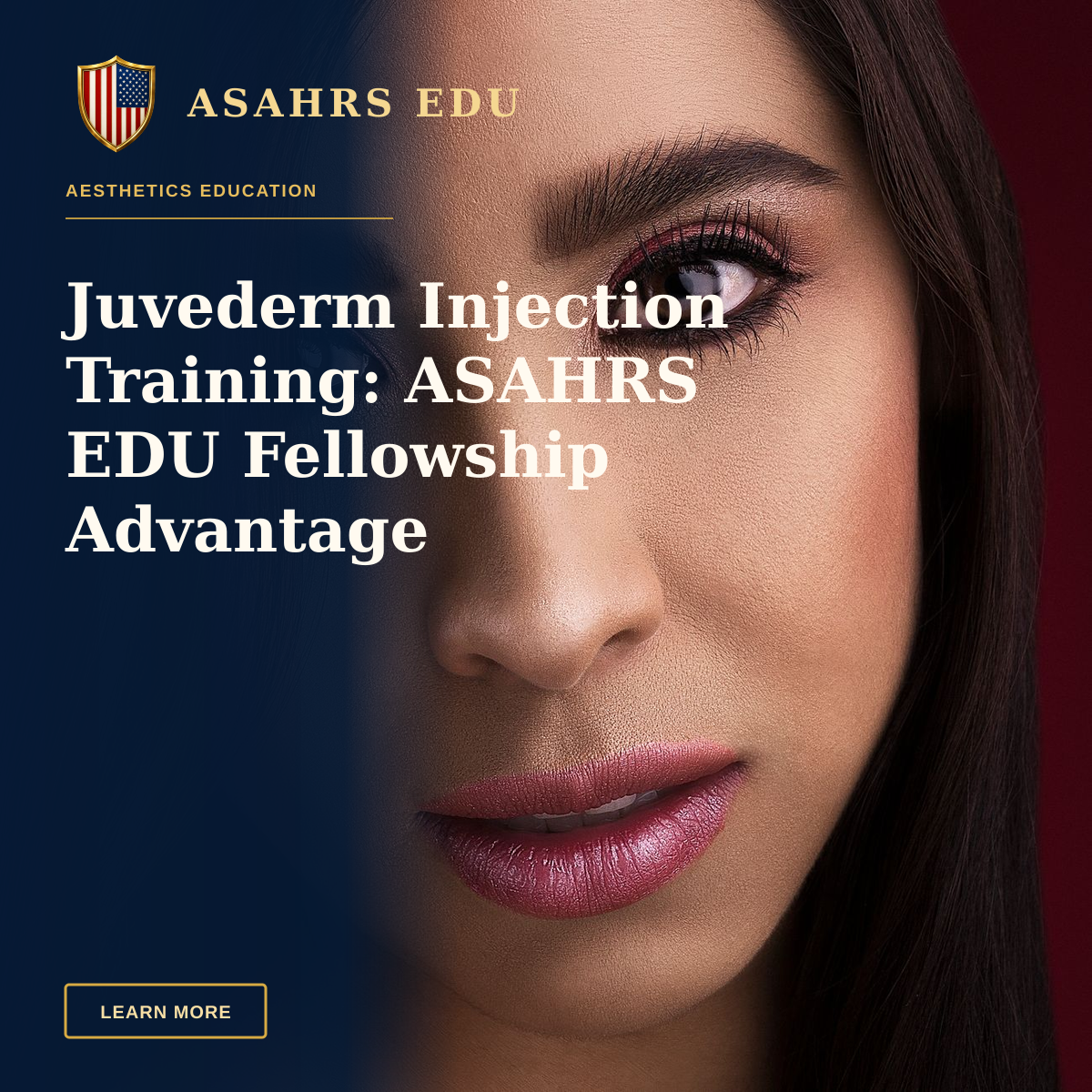 Juvederm Injection Training: ASAHRS EDU Fellowship Advantage — Captivating close-up portrait of a woman with elegant pink makeup and brunette hair.