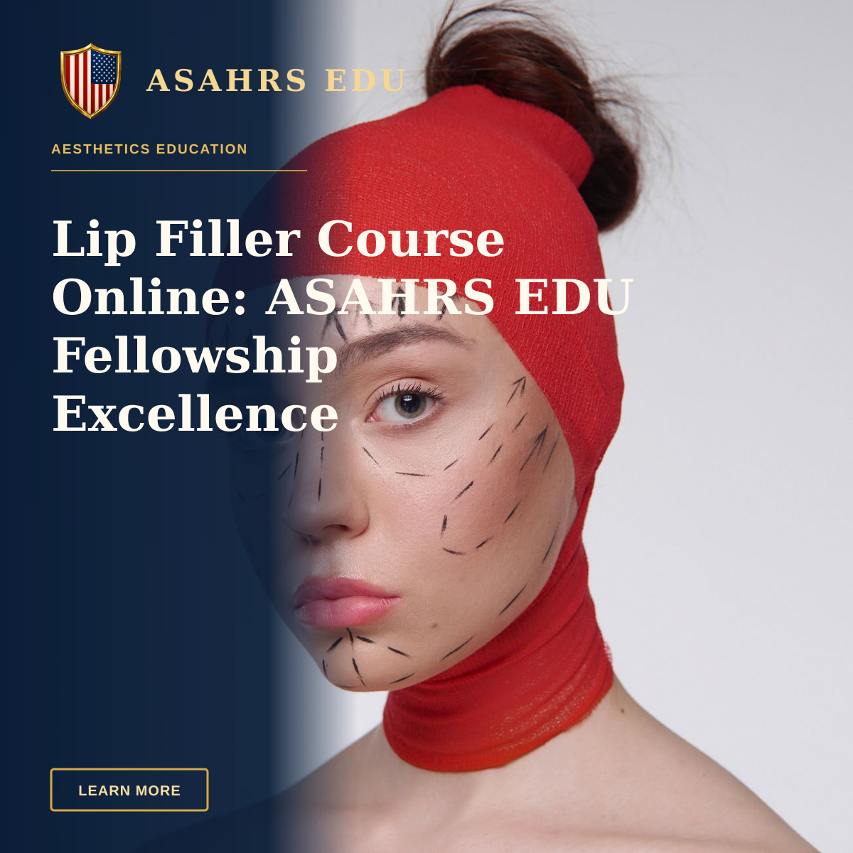 Lip Filler Course Online: ASAHRS EDU Fellowship Excellence — Portrait of a woman with surgery marks wearing a red head cover, symbolizing cosmetic surgery plans.