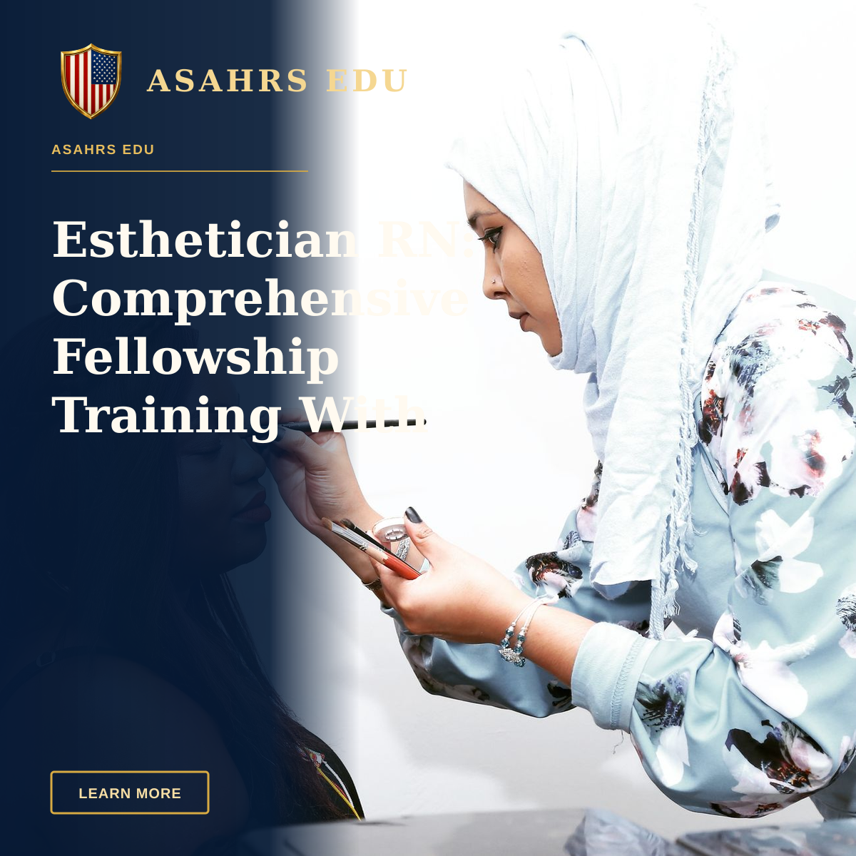 Esthetician RN: Comprehensive Fellowship Training With ASAHRS EDU — A makeup artist applies eye makeup to a woman in a professional setting with focus and detail.
