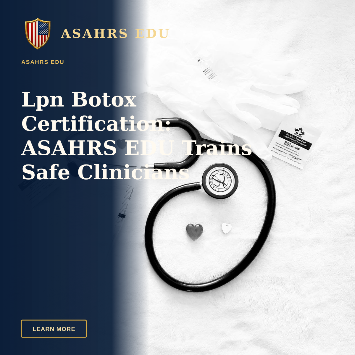 Lpn Botox Certification: ASAHRS EDU Trains Safe Clinicians — Black and white image of stethoscope and medical tools arranged on a white surface, symbolizing healthcare.
