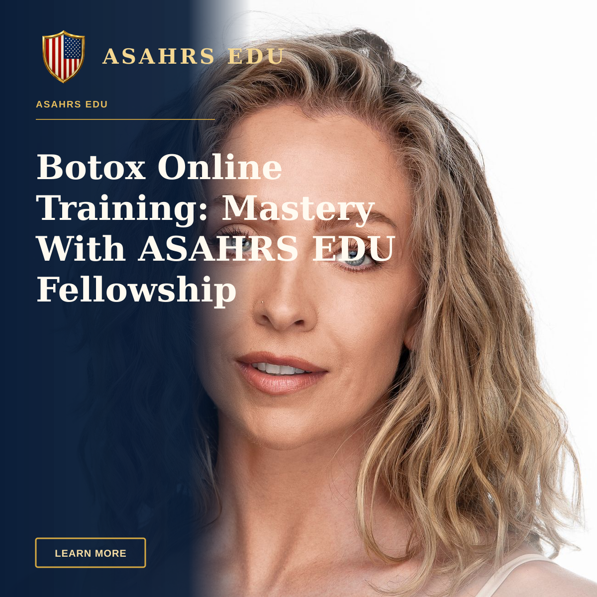 Botox Online Training: Mastery With ASAHRS EDU Fellowship — Close-up professional portrait of a woman with blonde curls and blue eyes on a white background.