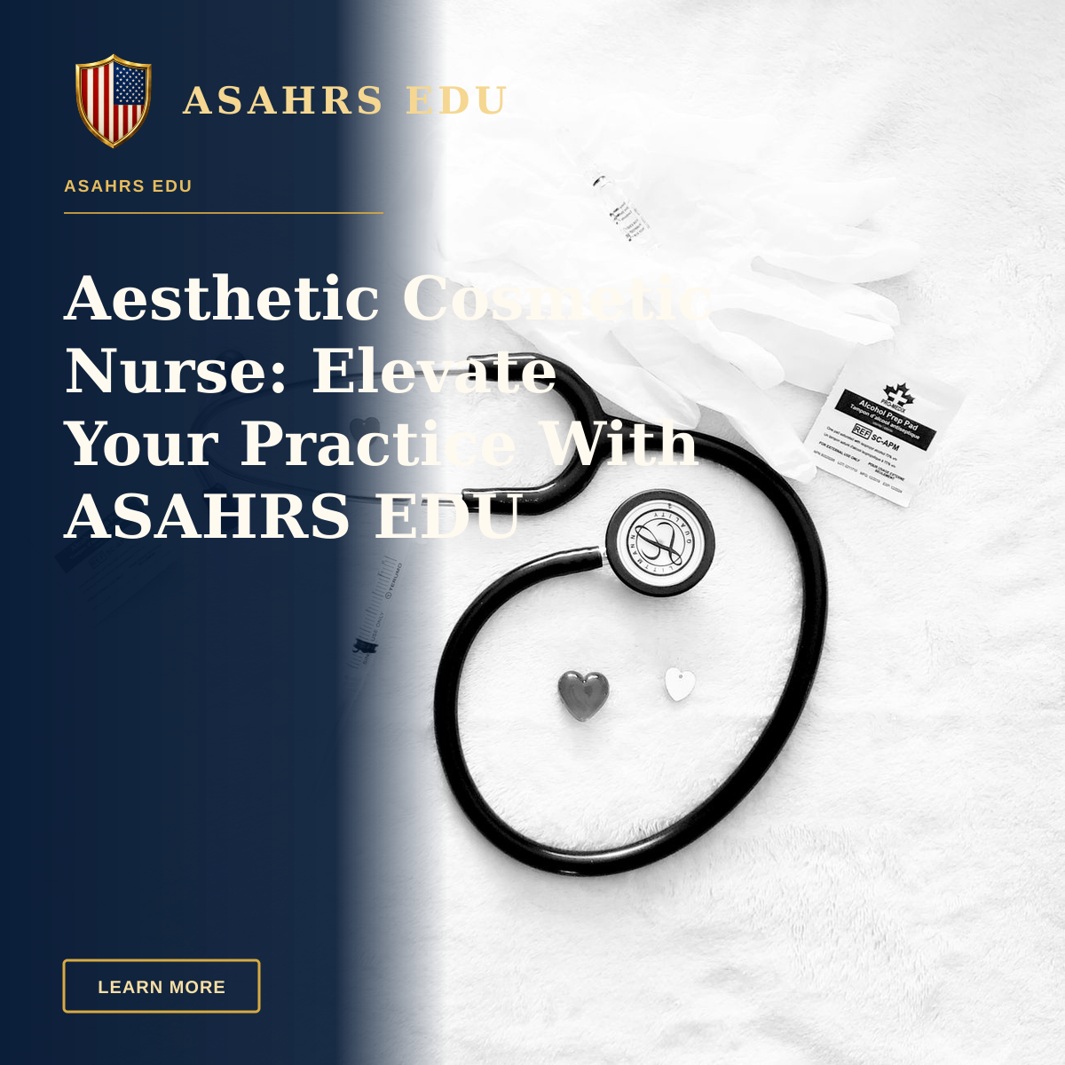 Aesthetic Cosmetic Nurse: Elevate Your Practice With ASAHRS EDU — Black and white image of stethoscope and medical tools arranged on a white surface, symbolizing healthcare.