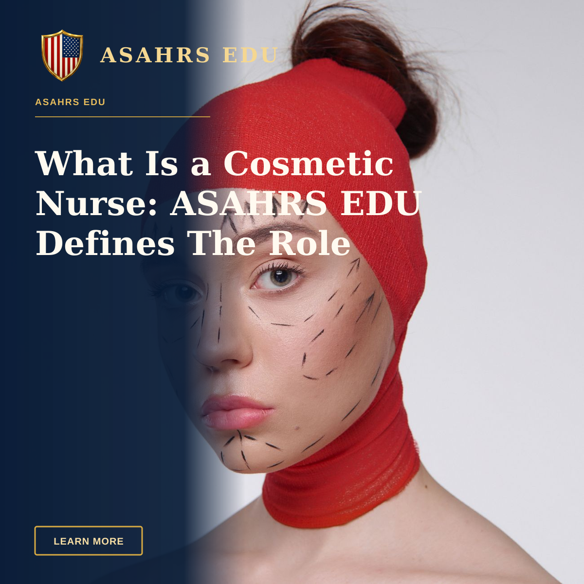 What Is a Cosmetic Nurse: ASAHRS EDU Defines The Role — Portrait of a woman with surgery marks wearing a red head cover, symbolizing cosmetic surgery plans.