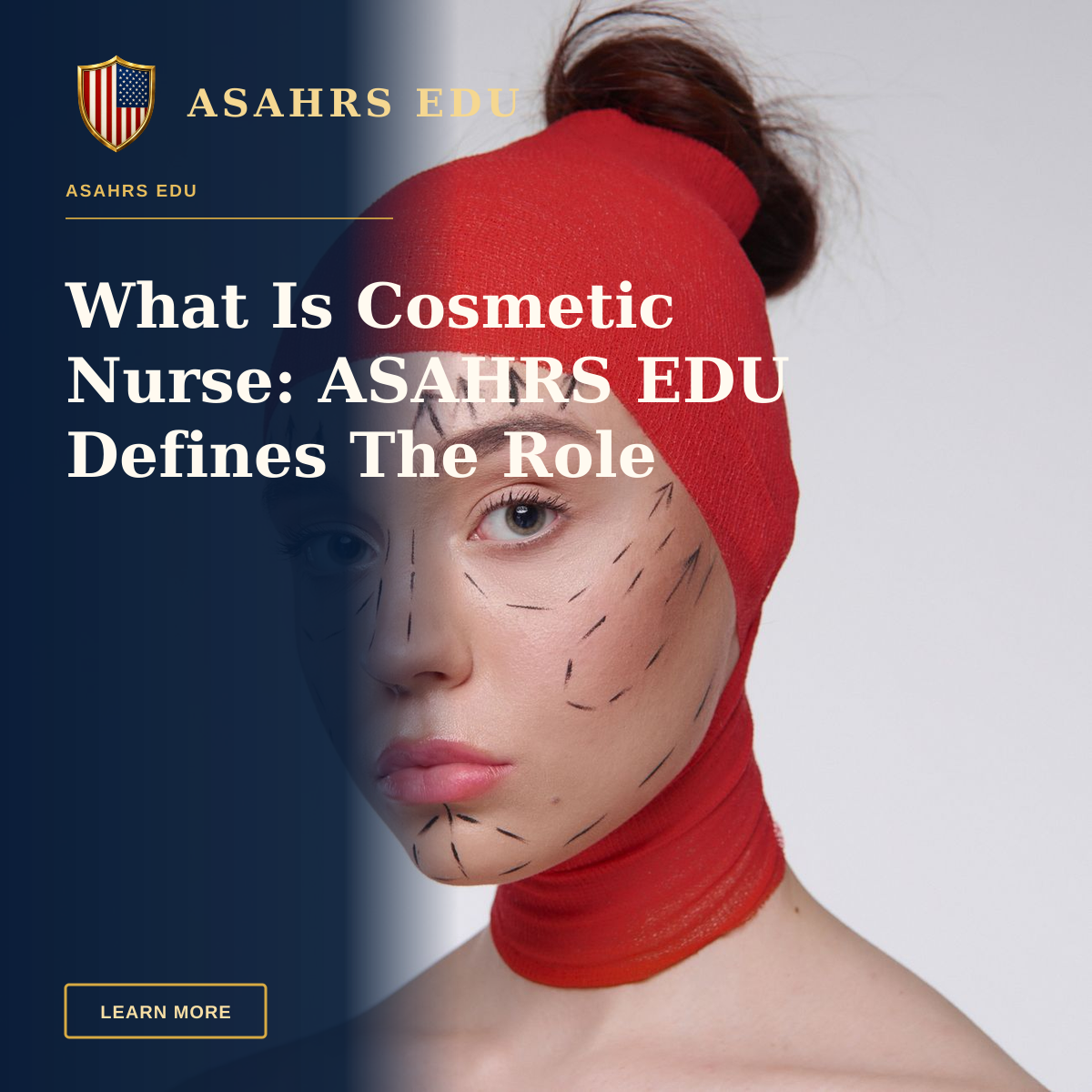 What Is Cosmetic Nurse: ASAHRS EDU Defines The Role — Portrait of a woman with surgery marks wearing a red head cover, symbolizing cosmetic surgery plans.