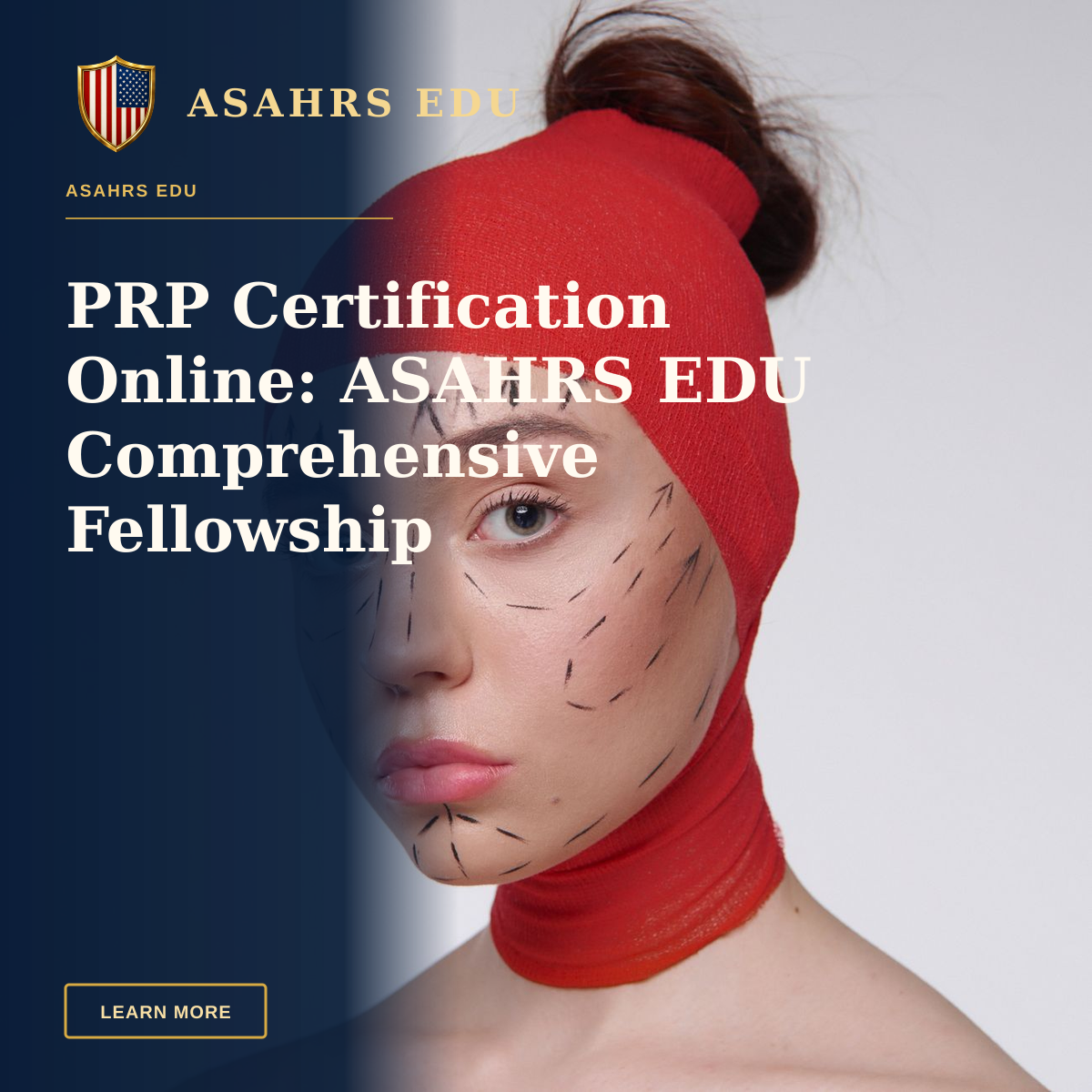 PRP Certification Online: ASAHRS EDU Comprehensive Fellowship — Portrait of a woman with surgery marks wearing a red head cover, symbolizing cosmetic surgery plans.