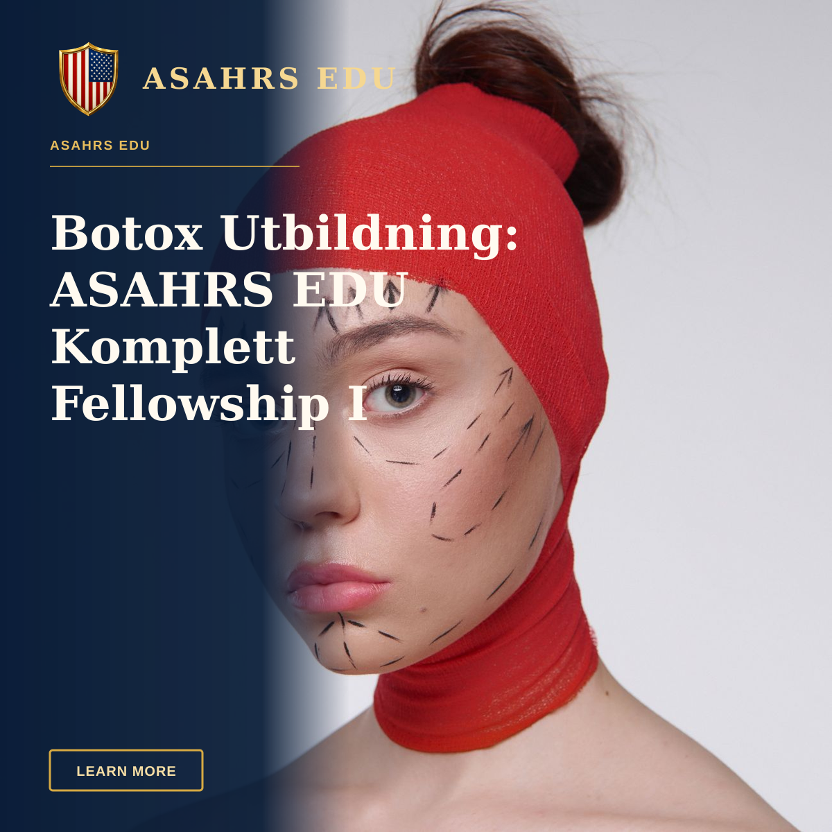 Botox Utbildning: ASAHRS EDU Komplett Fellowship I Aestetik — Portrait of a woman with surgery marks wearing a red head cover, symbolizing cosmetic surgery plans.