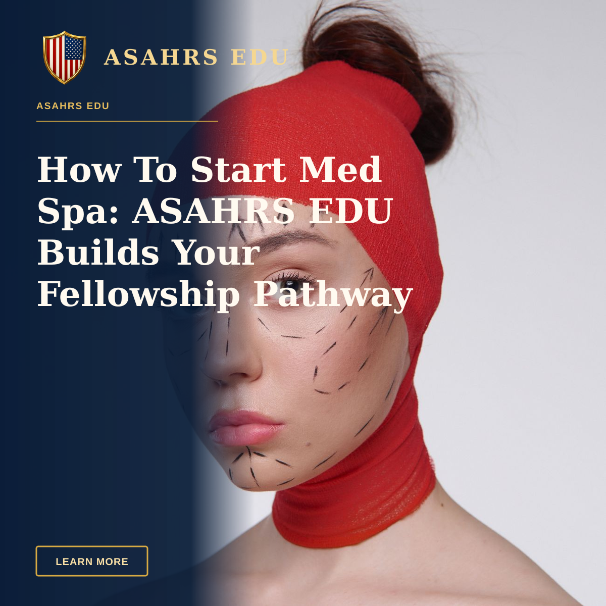 How To Start Med Spa: ASAHRS EDU Builds Your Fellowship Pathway — Portrait of a woman with surgery marks wearing a red head cover, symbolizing cosmetic surgery plans.