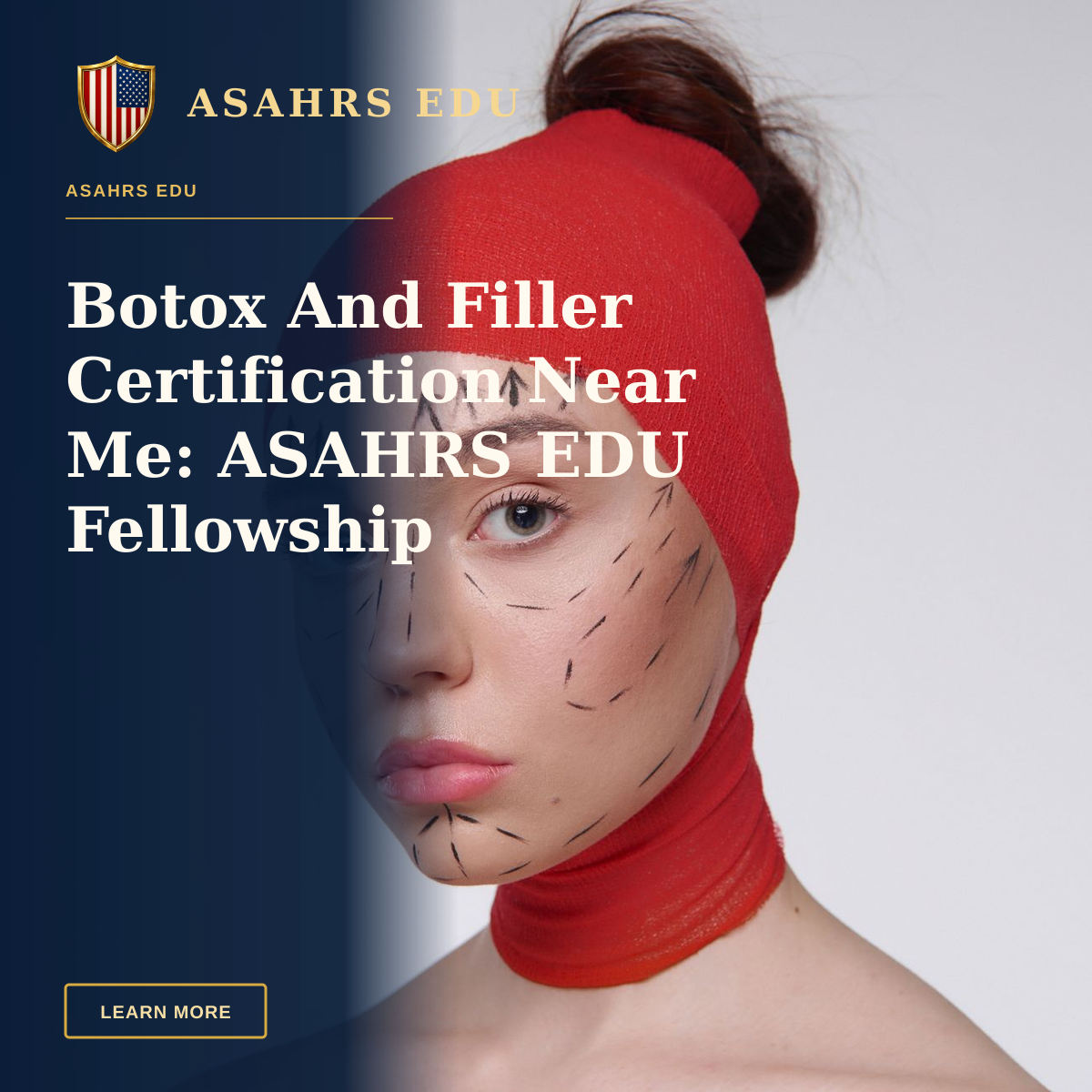 Botox And Filler Certification Near Me: ASAHRS EDU Fellowship — Portrait of a woman with surgery marks wearing a red head cover, symbolizing cosmetic surgery plans.