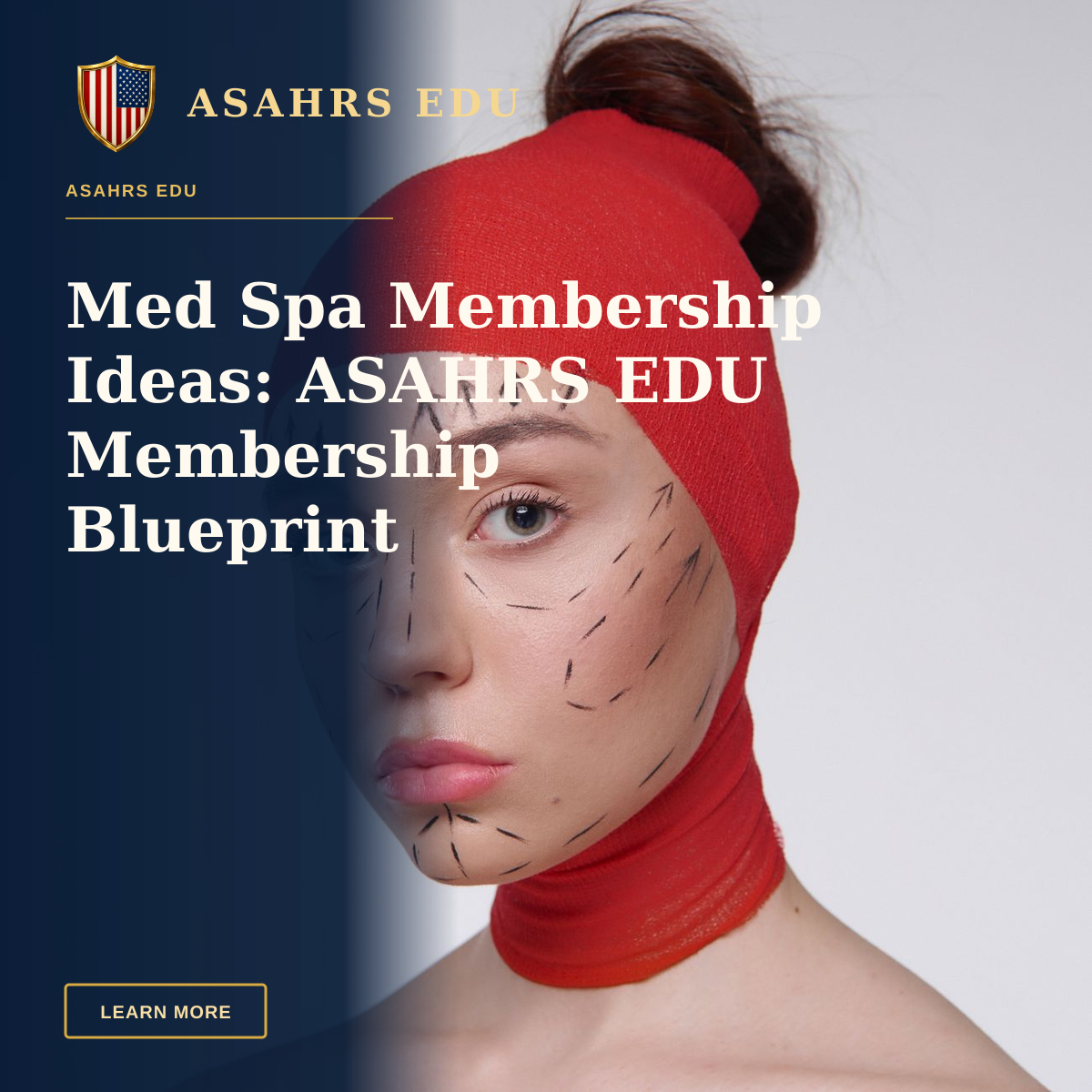 Med Spa Membership Ideas: ASAHRS EDU Membership Blueprint — Portrait of a woman with surgery marks wearing a red head cover, symbolizing cosmetic surgery plans.
