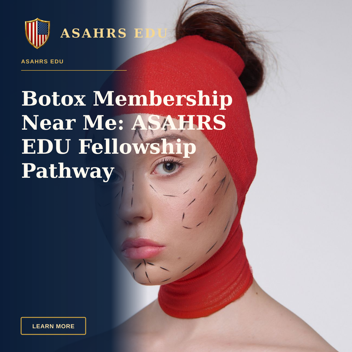 Botox Membership Near Me: ASAHRS EDU Fellowship Pathway — Portrait of a woman with surgery marks wearing a red head cover, symbolizing cosmetic surgery plans.