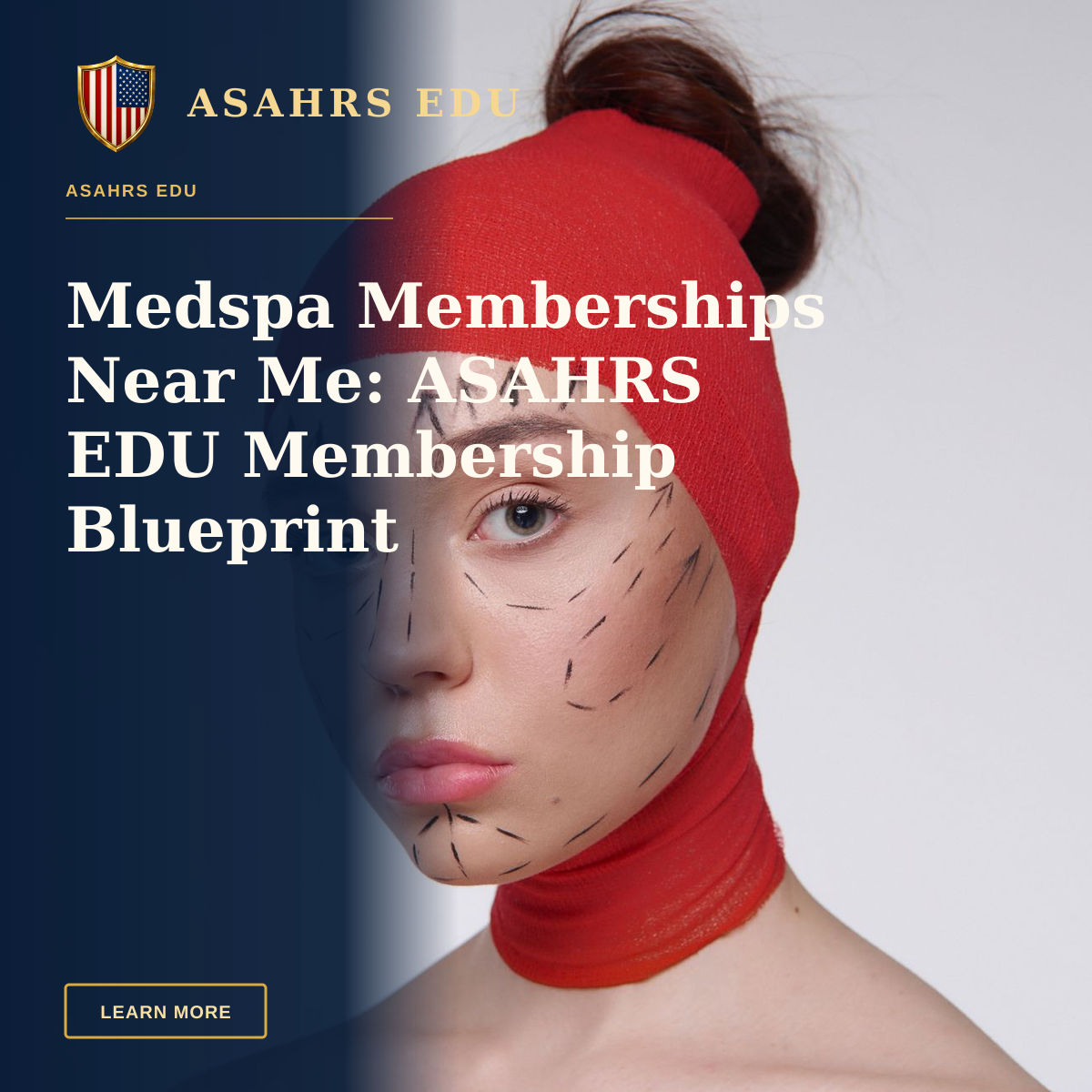 Medspa Memberships Near Me: ASAHRS EDU Membership Blueprint — Portrait of a woman with surgery marks wearing a red head cover, symbolizing cosmetic surgery plans.