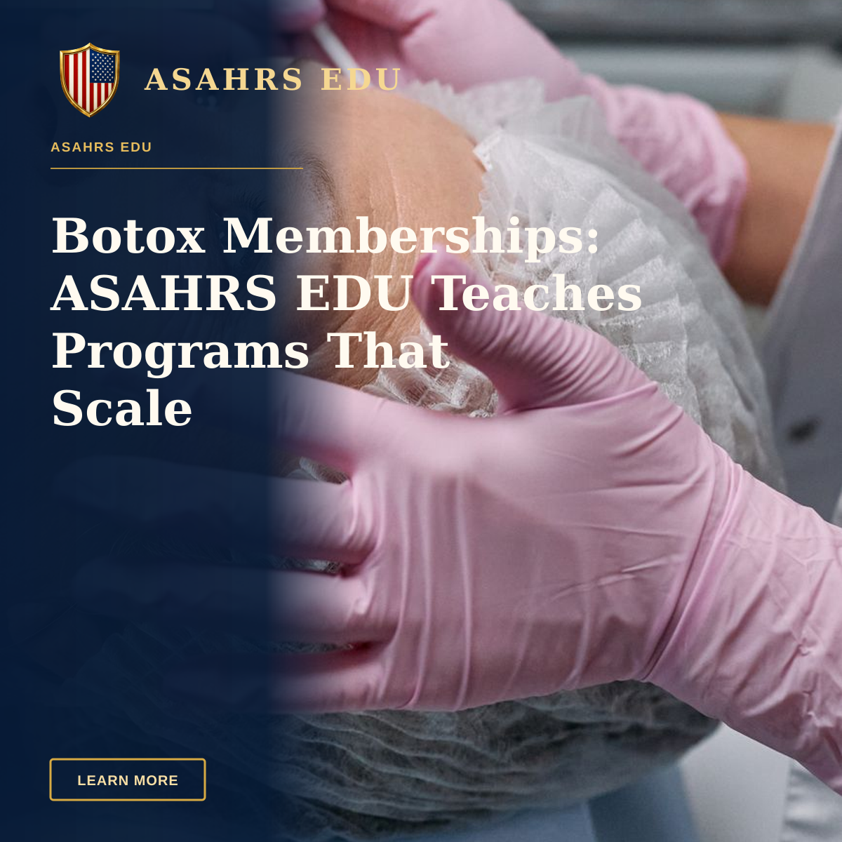 Botox Memberships: ASAHRS EDU Teaches Programs That Scale — Close-up of a senior woman receiving a cosmetic injection in a clinical setting with gloves and a hairnet.