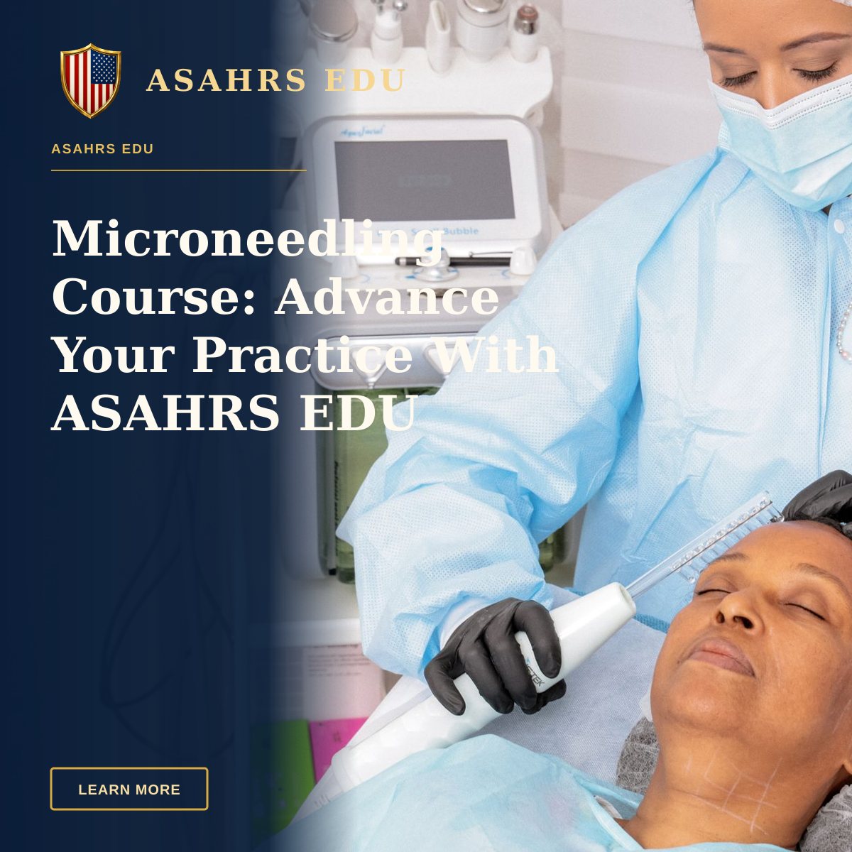 Microneedling Course: Advance Your Practice With ASAHRS EDU — Woman receiving a professional facial treatment with advanced equipment in a spa environment.