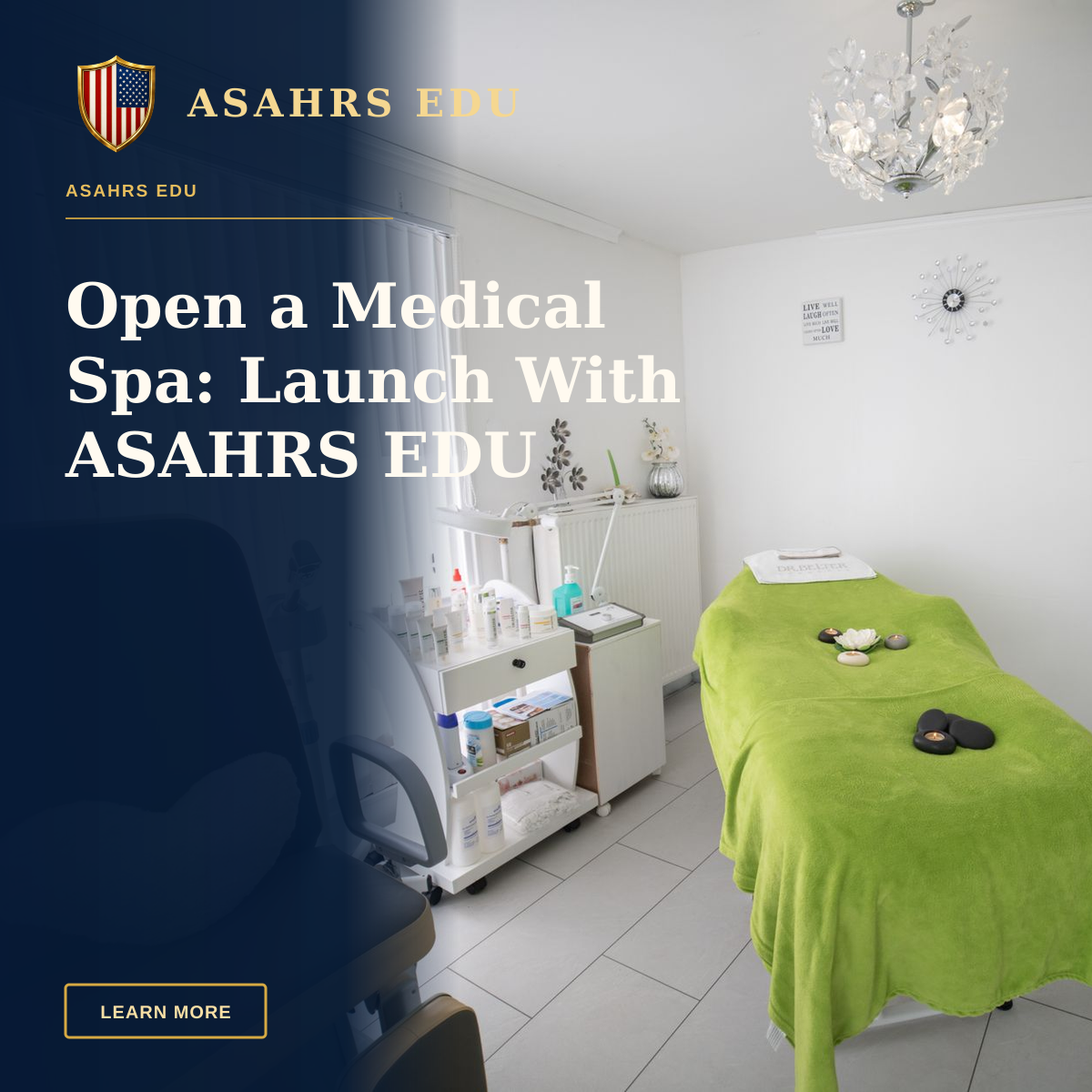 Open a Medical Spa: Launch With ASAHRS EDU — Interior of workplace of cosmetology clinic equipped with medical appliances with medicines and couch for massage