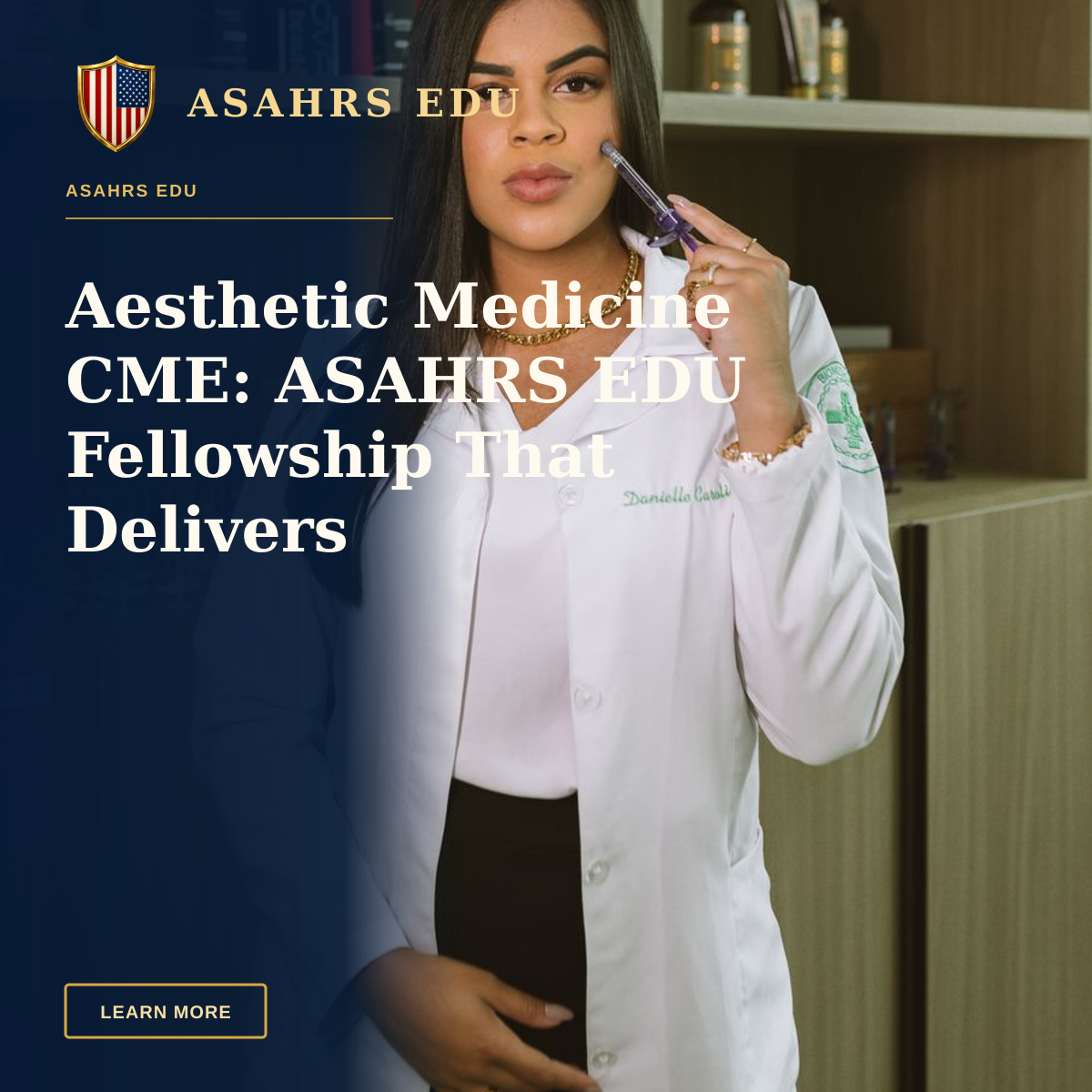 Aesthetic Medicine CME: ASAHRS EDU Fellowship That Delivers — Young beautician in clinic holding a syringe, showcasing aesthetic medicine professionalism.