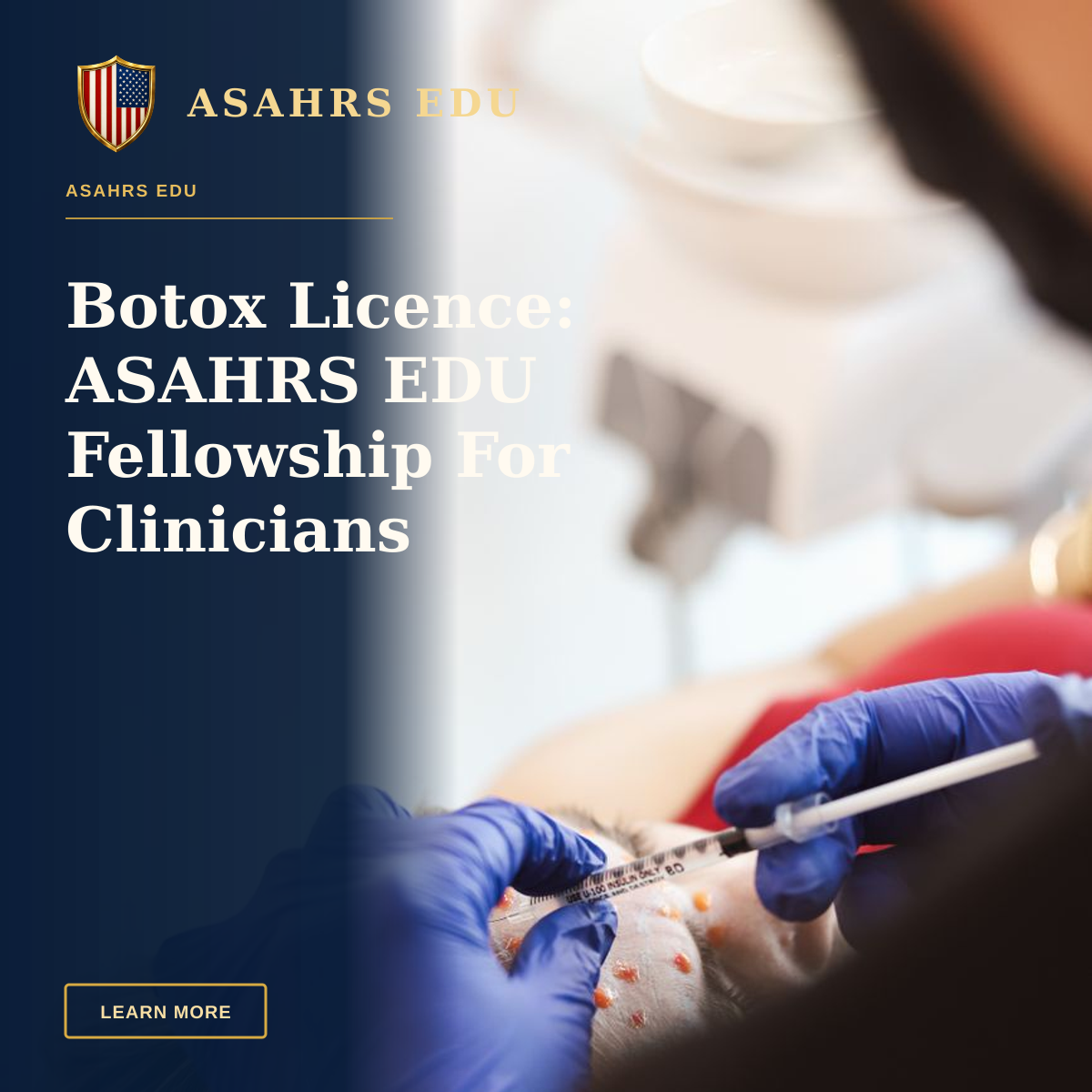 Botox Licence: ASAHRS EDU Fellowship For Clinicians — A medical professional performs a facial injection on a patient in a clinic setting.