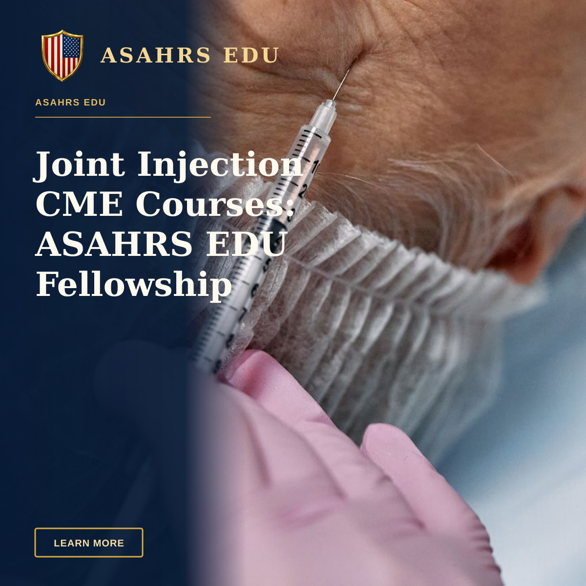 Joint Injection CME Courses: ASAHRS EDU Fellowship Advantage — Close-up view of a senior woman receiving an anti-aging facial injection in a clinic.