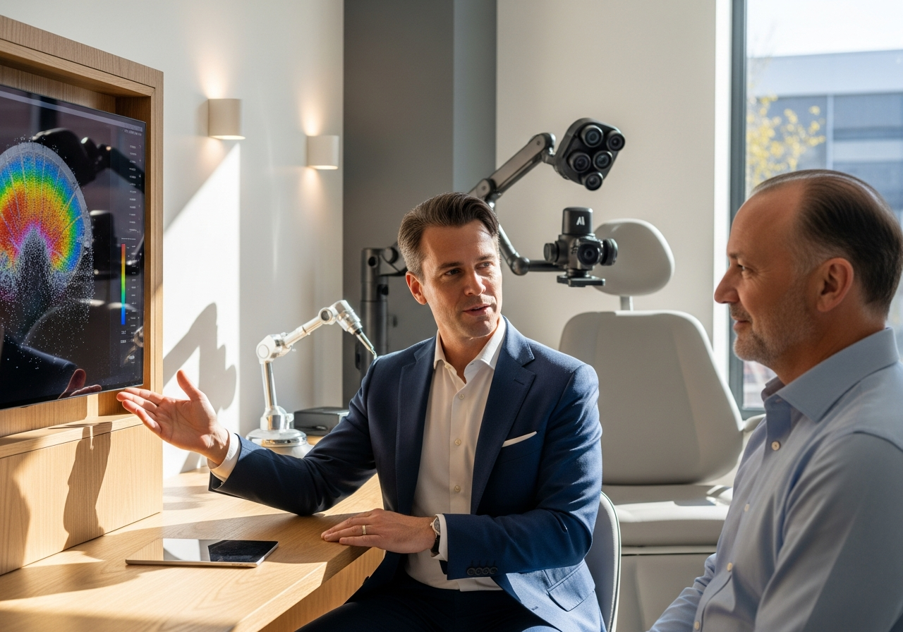 Low-lit hair restoration treatment room [attr:alt]