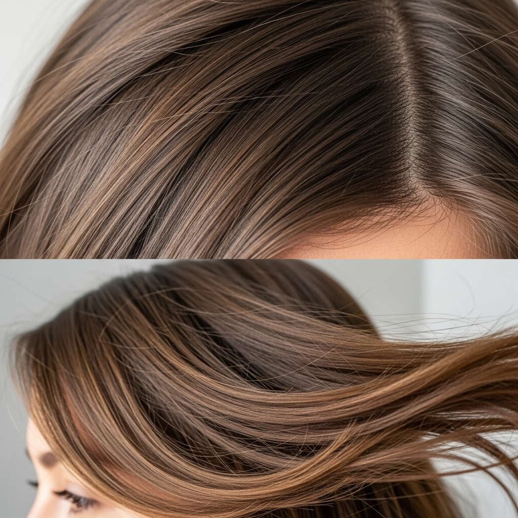 Close-up of thicker, healthier hair after hair treatment for growth and thickness