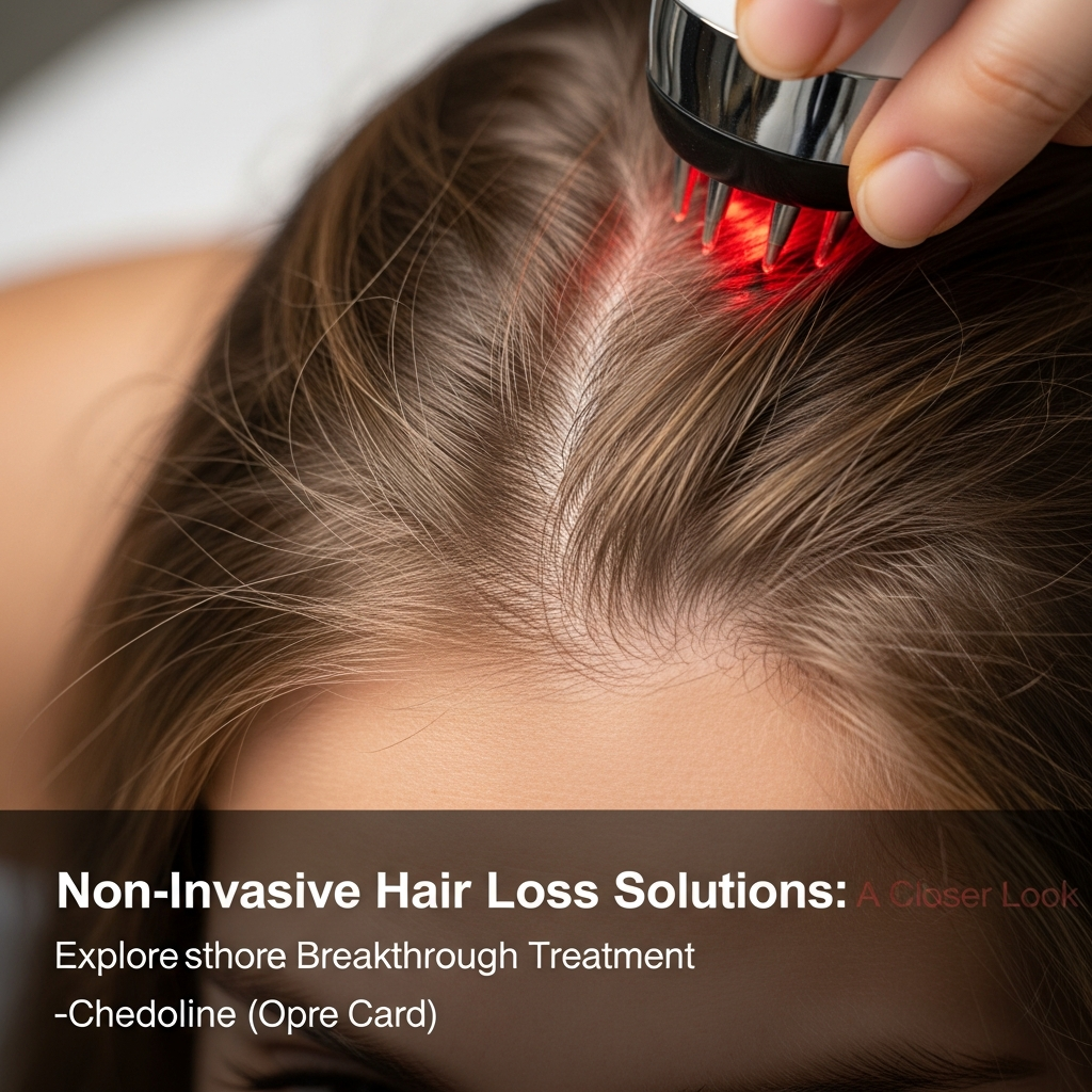 Close-up of thinning hair being treated with non-invasive therapy