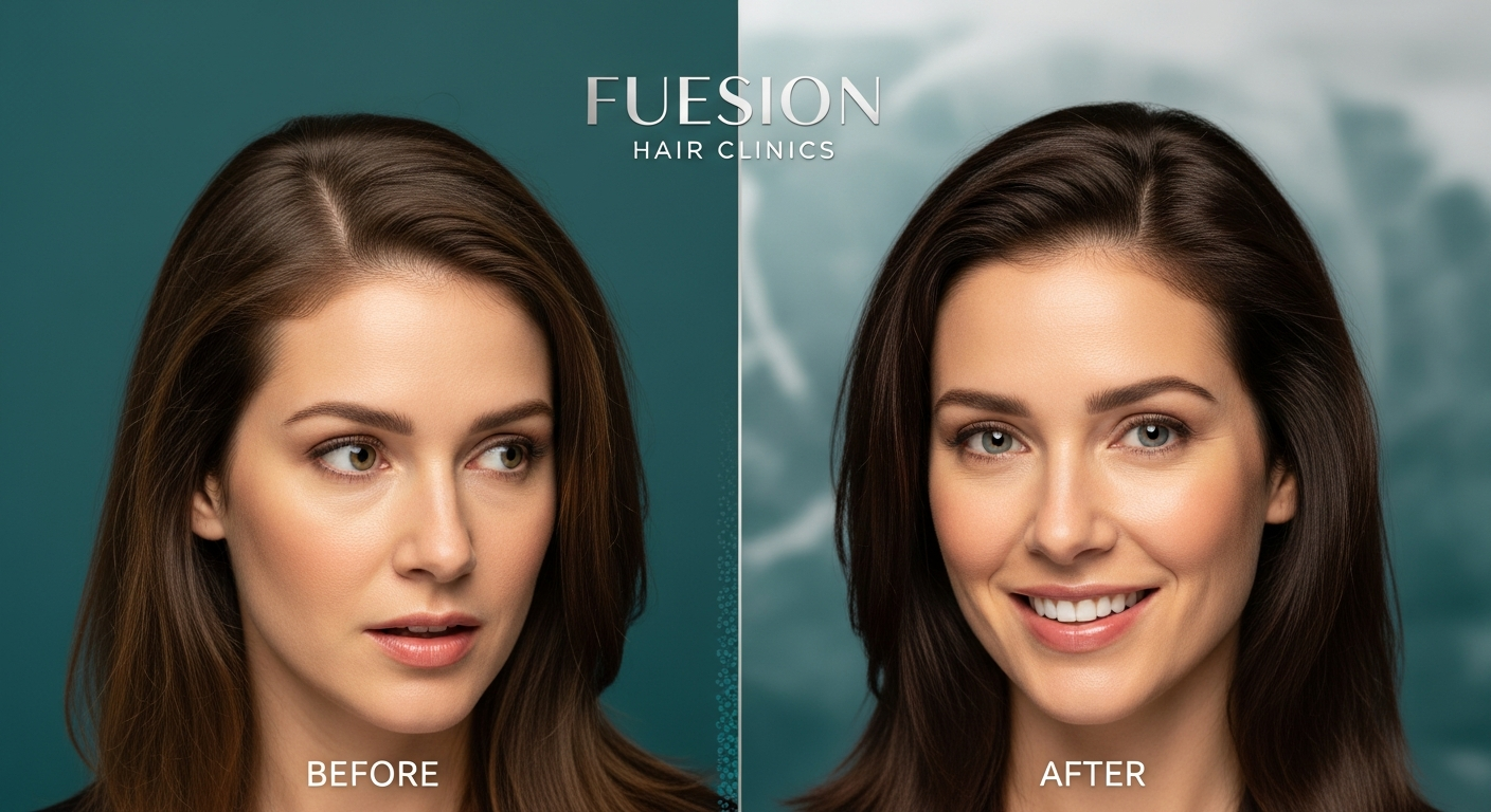 Before and after examples for women at FUEsion Hair Clinics HAIR TRANSPLANT BEFORE AND AFTER WOMEN: FUESION HAIR CLINICS SURGEON‑LED TRANSFORMATIONS