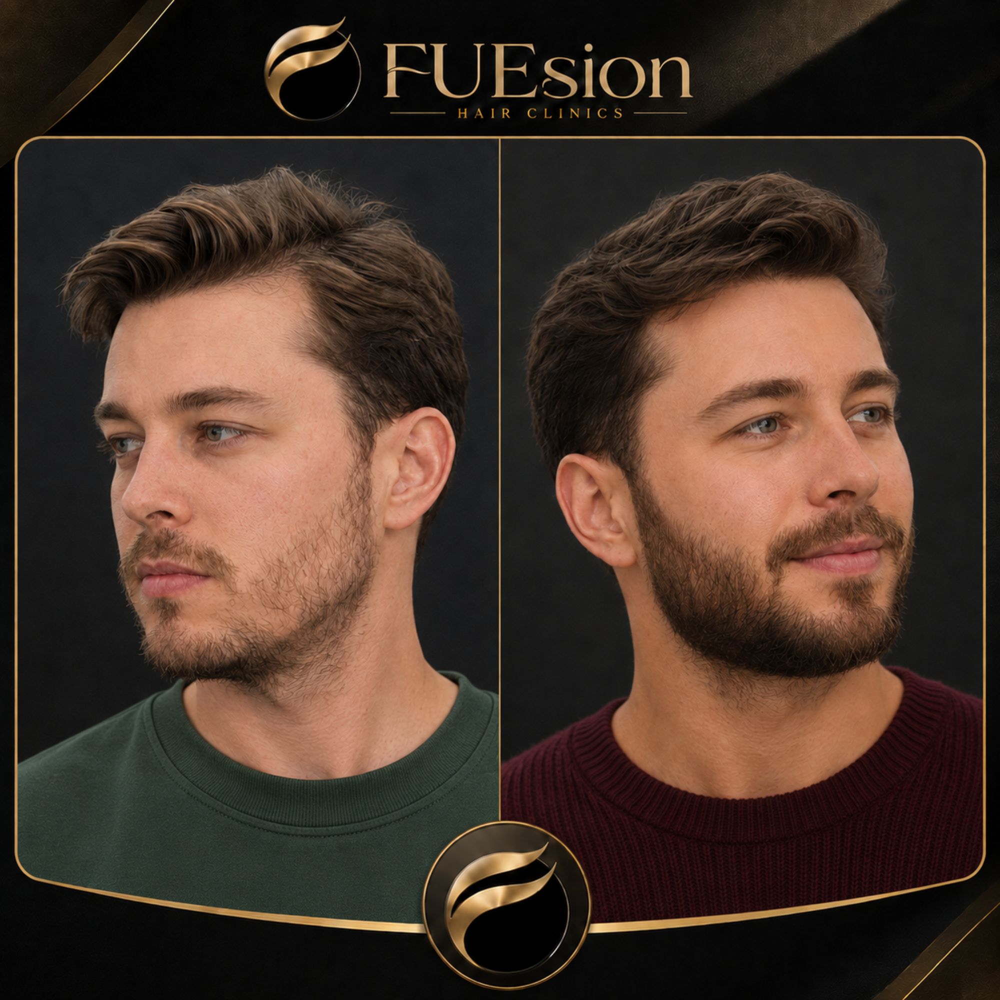 Beard transplant patient result — full beard coverage, FUEsion Hair Clinics