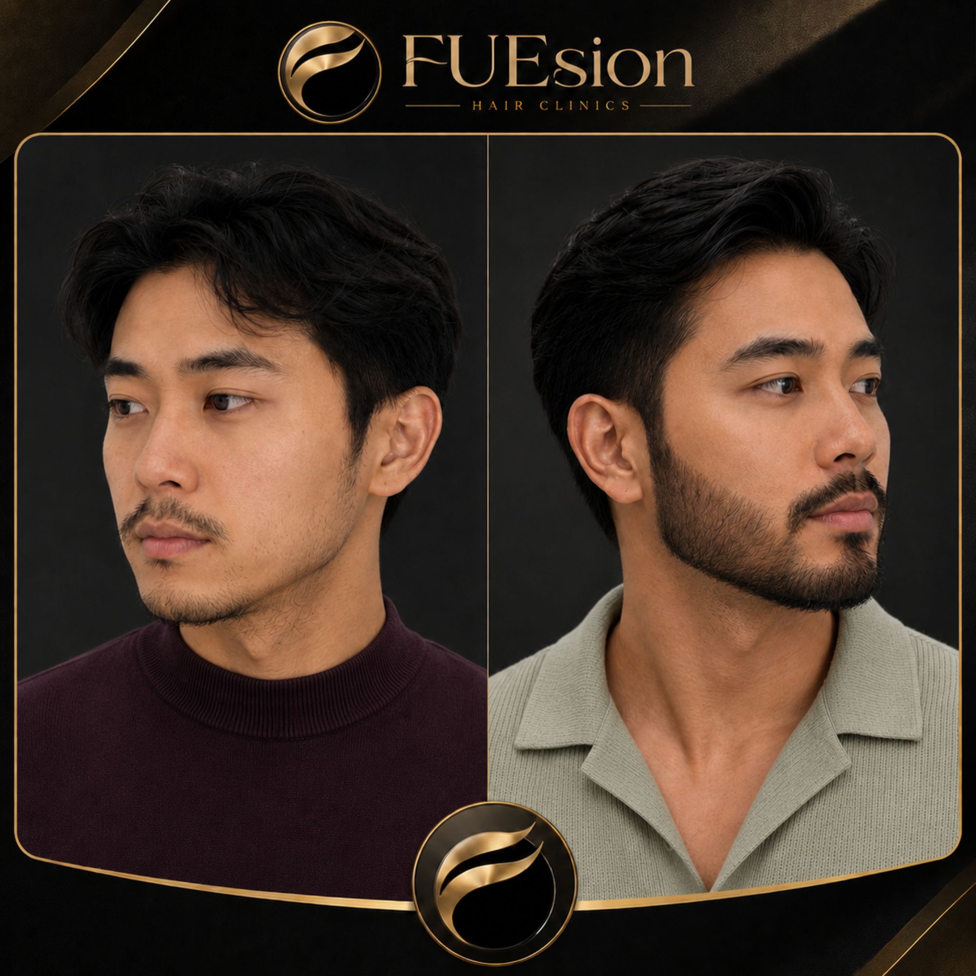 Beard transplant patient result — dense full beard, FUEsion Hair Clinics
