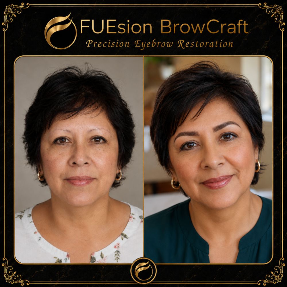 Eyebrow transplant patient result — natural brow design, FUEsion Hair Clinics