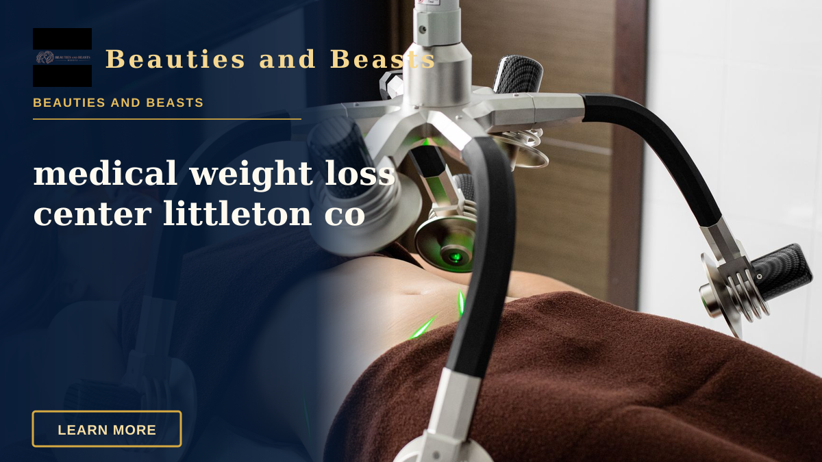 medical weight loss center littleton co — Female client lying on table under lasers of modern weight loss machine on belly during liposuction procedure in medical clinic