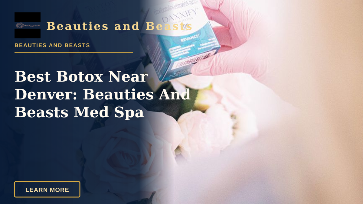 Best Botox Near Denver: Beauties And Beasts Med Spa — Hands wearing pink gloves holding dermal filler boxes over floral arrangement in a clinic.