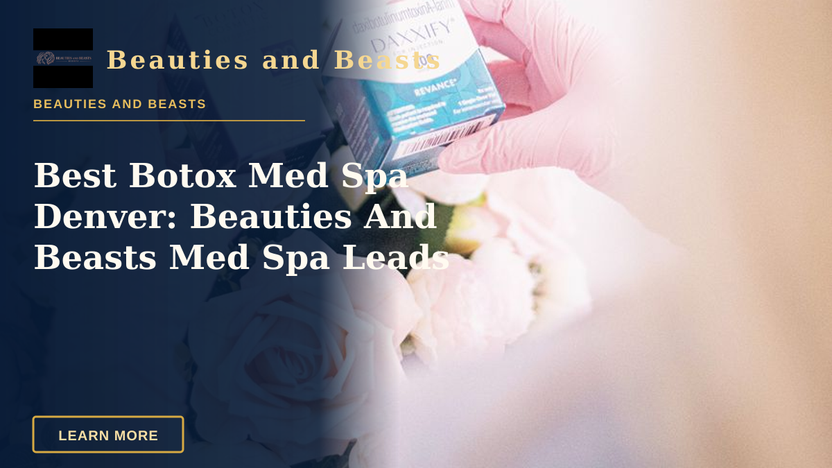 Best Botox Med Spa Denver: Beauties And Beasts Med Spa Leads — Hands wearing pink gloves holding dermal filler boxes over floral arrangement in a clinic.