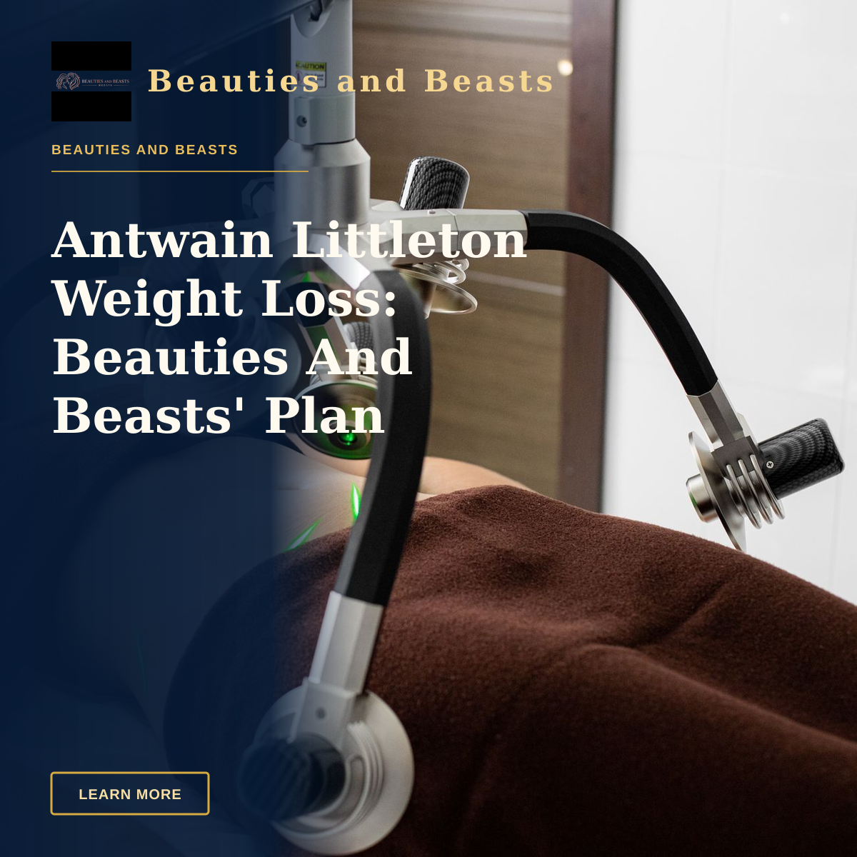 Antwain Littleton Weight Loss: Beauties And Beasts' Plan — Female client lying on table under lasers of modern weight loss machine on belly during liposuction procedure in medical clinic