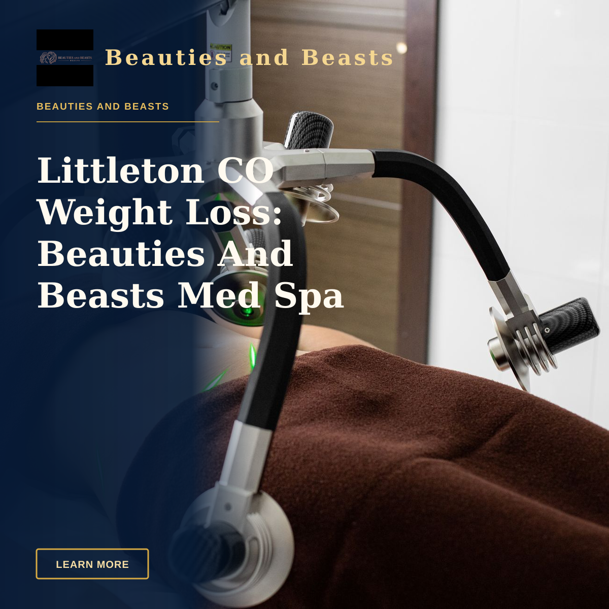 Littleton CO Weight Loss: Beauties And Beasts Med Spa Leads — Female client lying on table under lasers of modern weight loss machine on belly during liposuction procedure in medical clinic