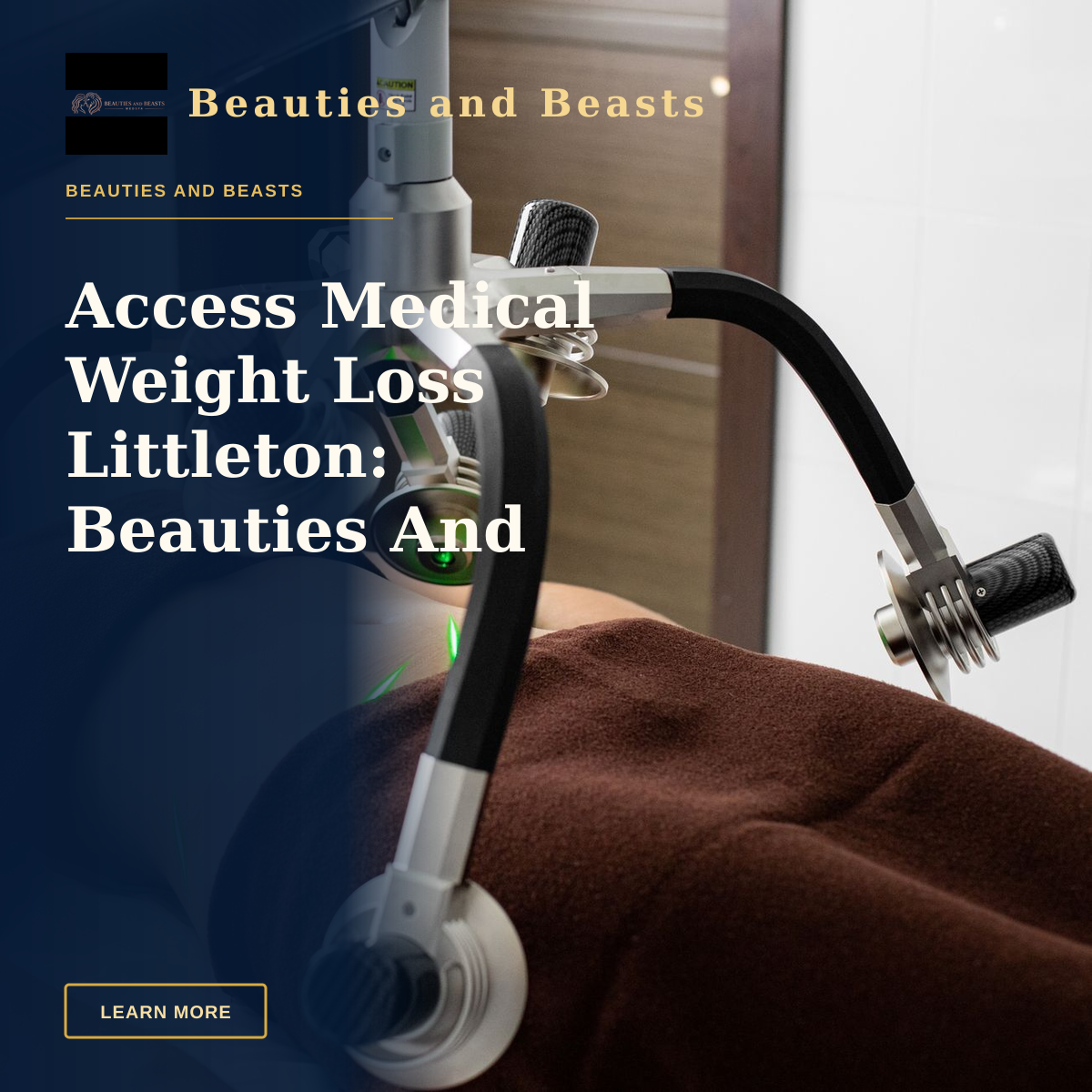 Access Medical Weight Loss Littleton: Beauties And Beasts Med Spa Leads Care — Female client lying on table under lasers of modern weight loss machine on belly during liposuction procedure in medical clinic