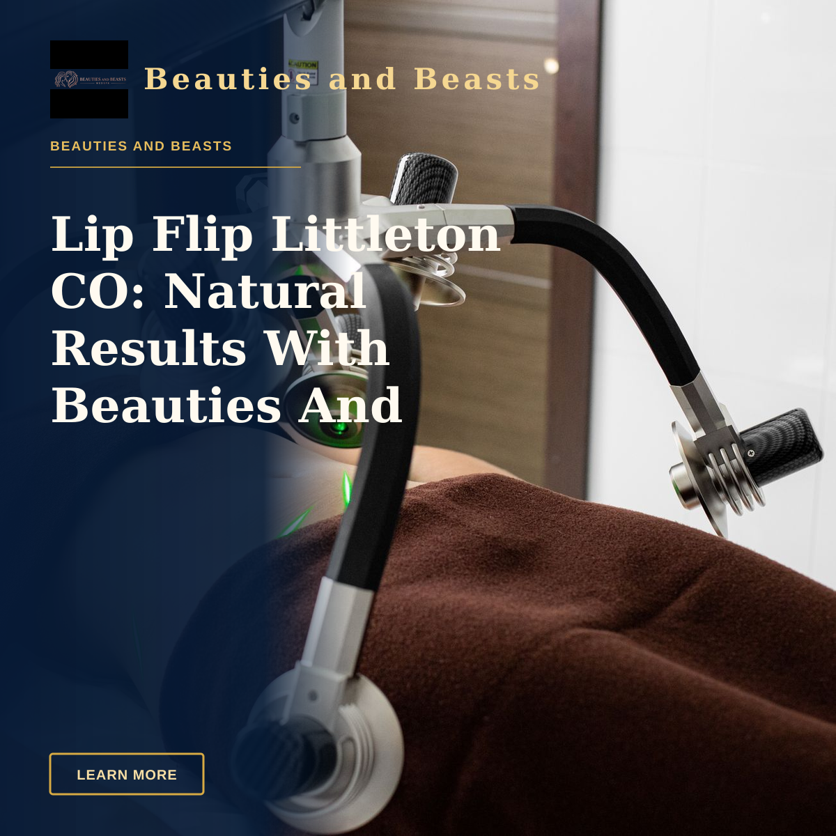 Lip Flip Littleton CO: Natural Results With Beauties And Beasts — Female client lying on table under lasers of modern weight loss machine on belly during liposuction procedure in medical clinic