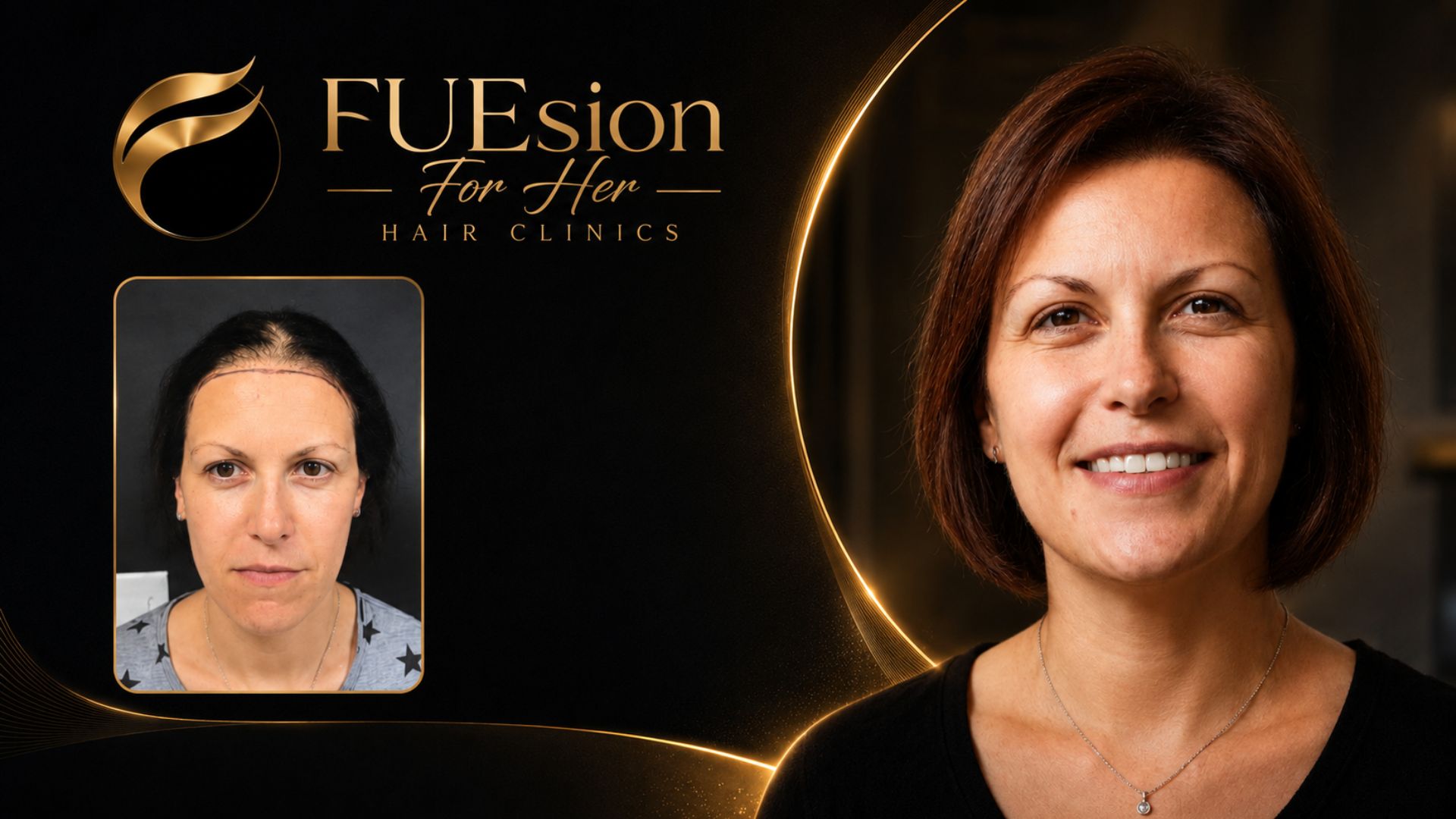 Female hair transplant before and after — hairline restoration achieving natural density in front view